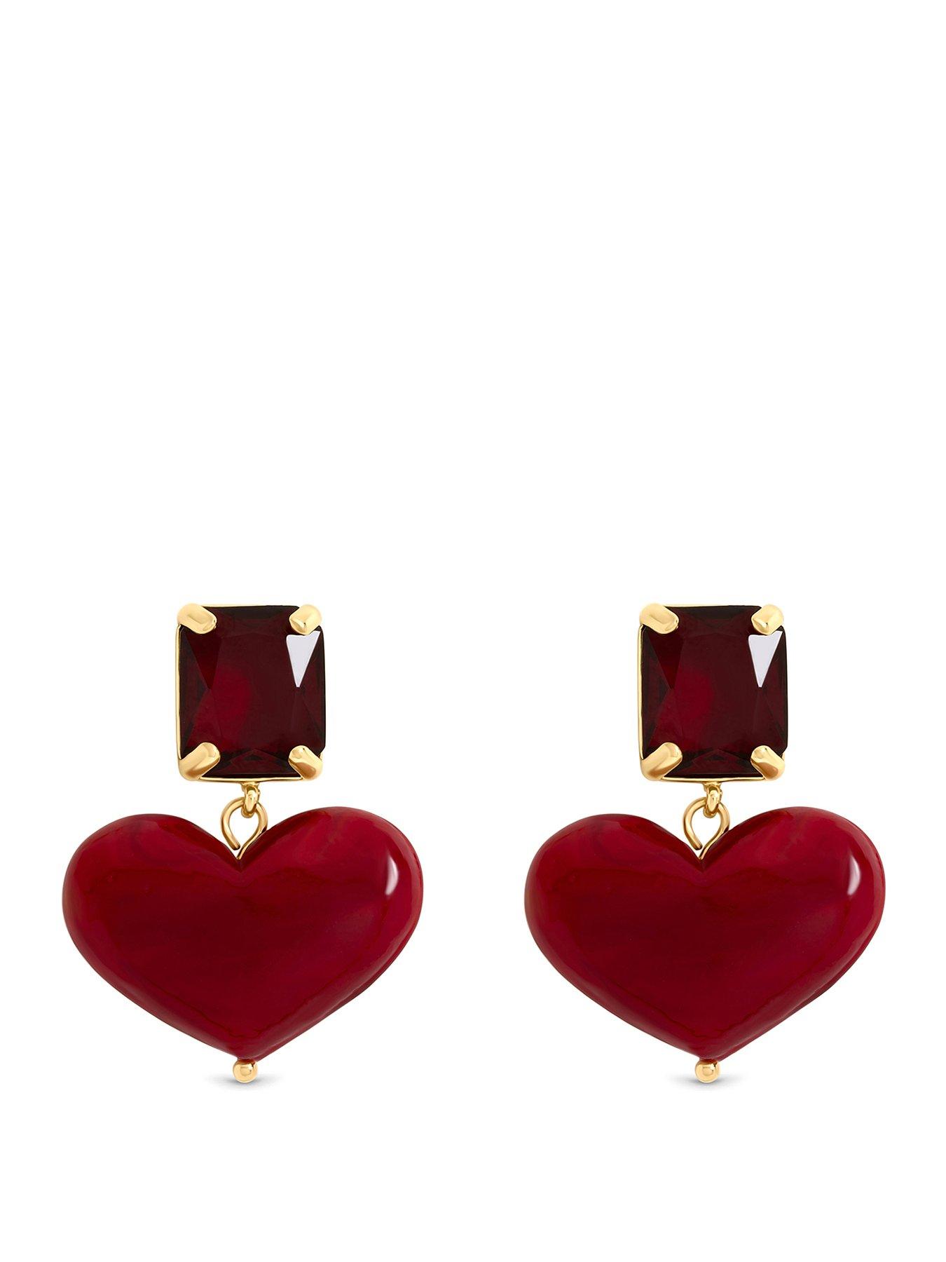 Image 1 of 1 of Mood Mood Gold Plated Red Heart Earrings