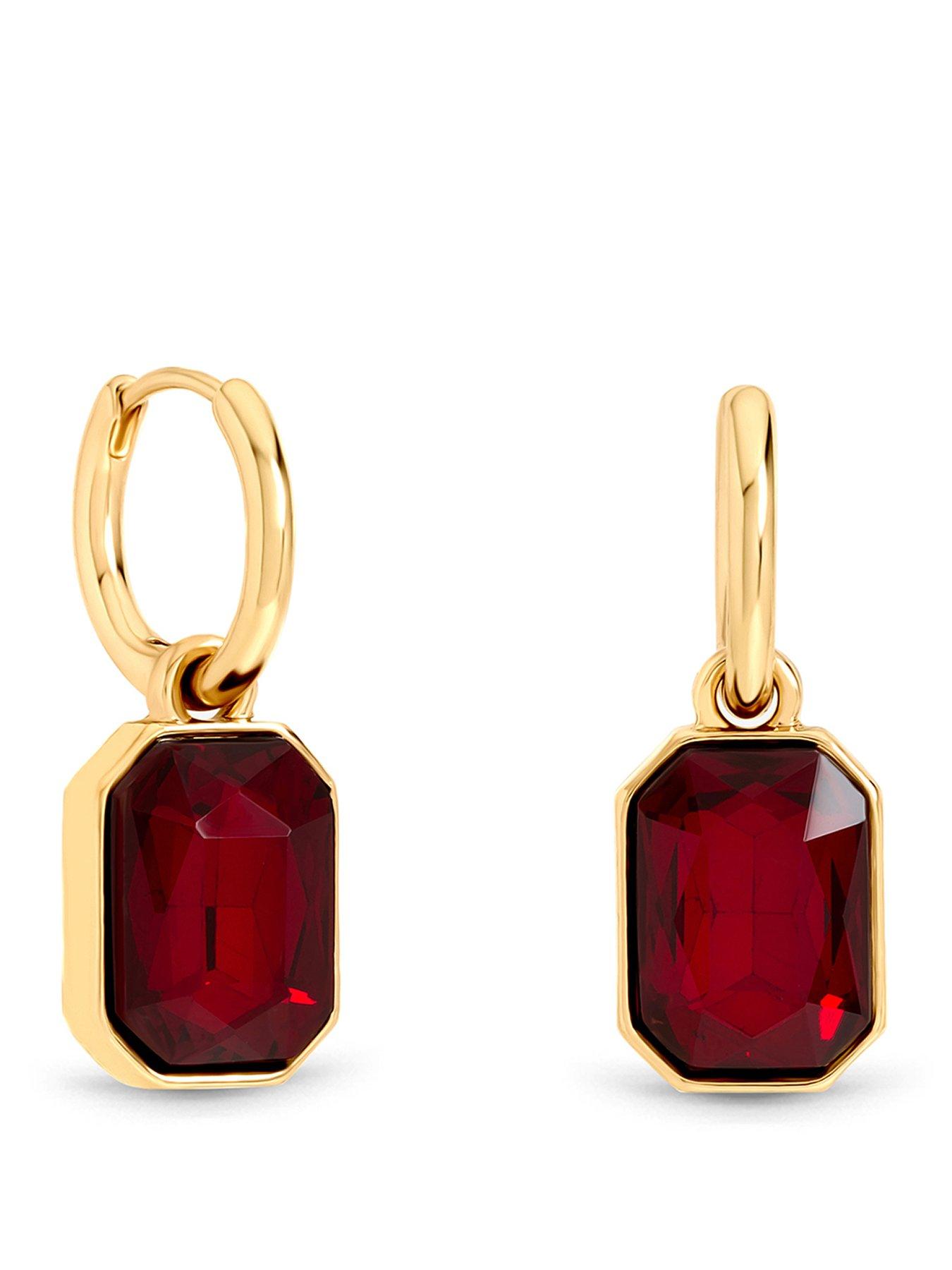 Image 1 of 3 of Mood Gold Plated And Red Crystal Drop Earrings
