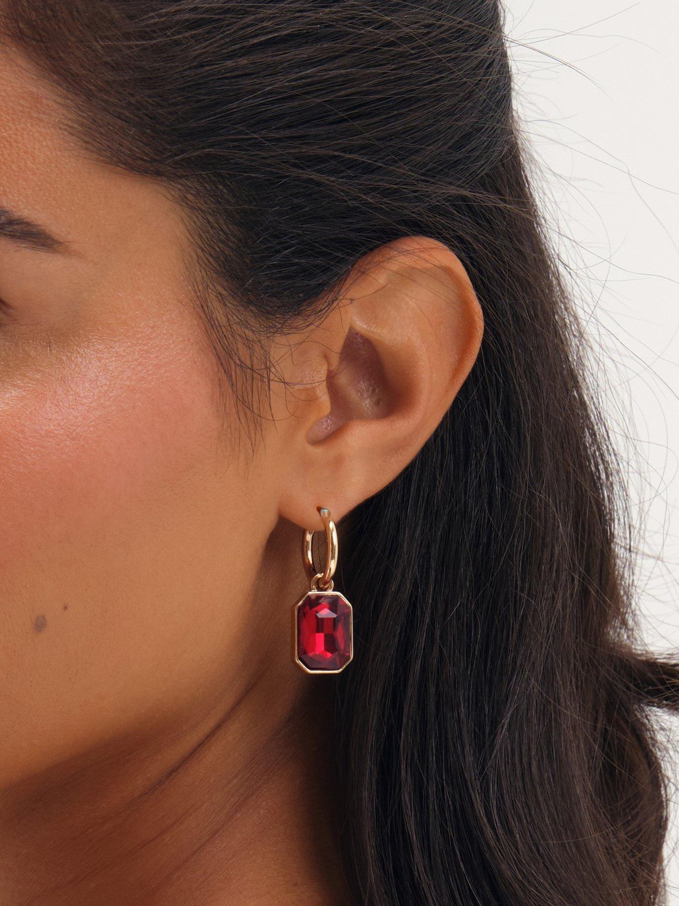 Image 2 of 3 of Mood Gold Plated And Red Crystal Drop Earrings