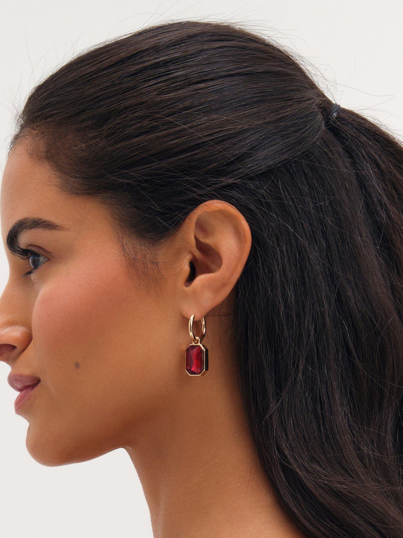Image 3 of 3 of Mood Gold Plated And Red Crystal Drop Earrings