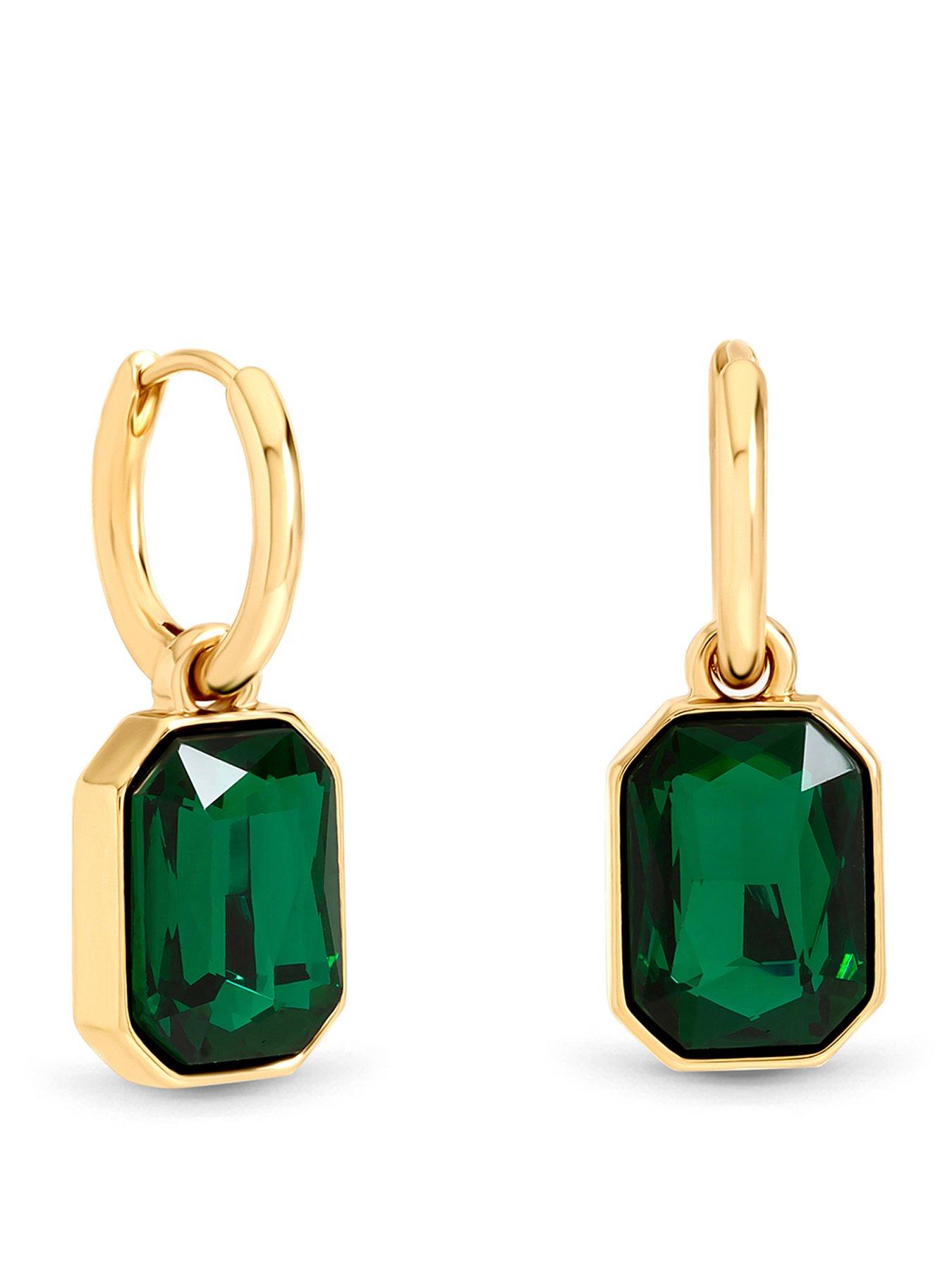 Image 1 of 3 of Mood Gold Plated And Emerald Drop Earrings