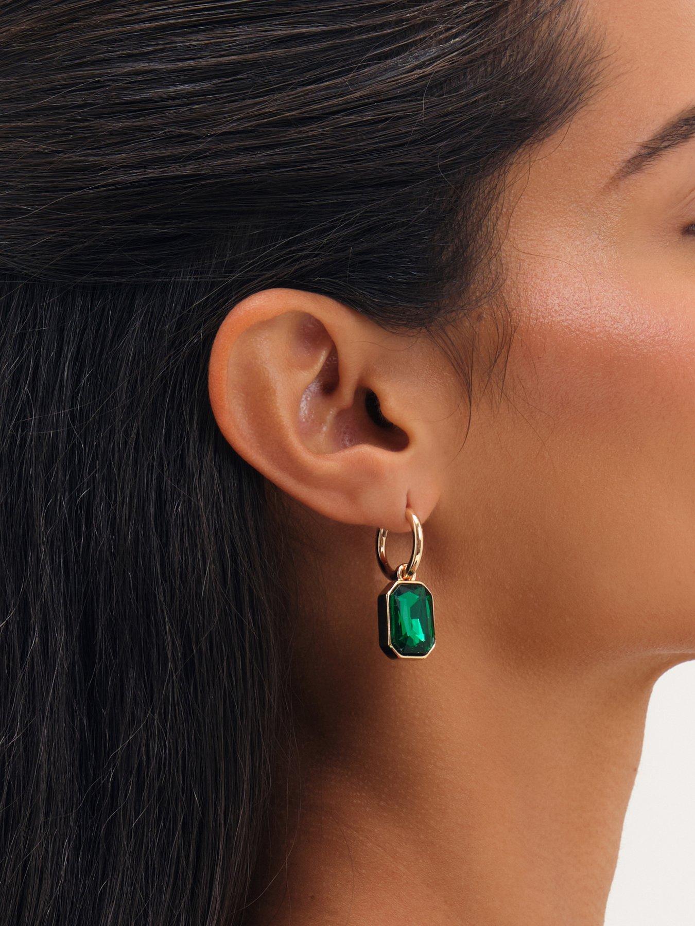 Image 2 of 3 of Mood Gold Plated And Emerald Drop Earrings