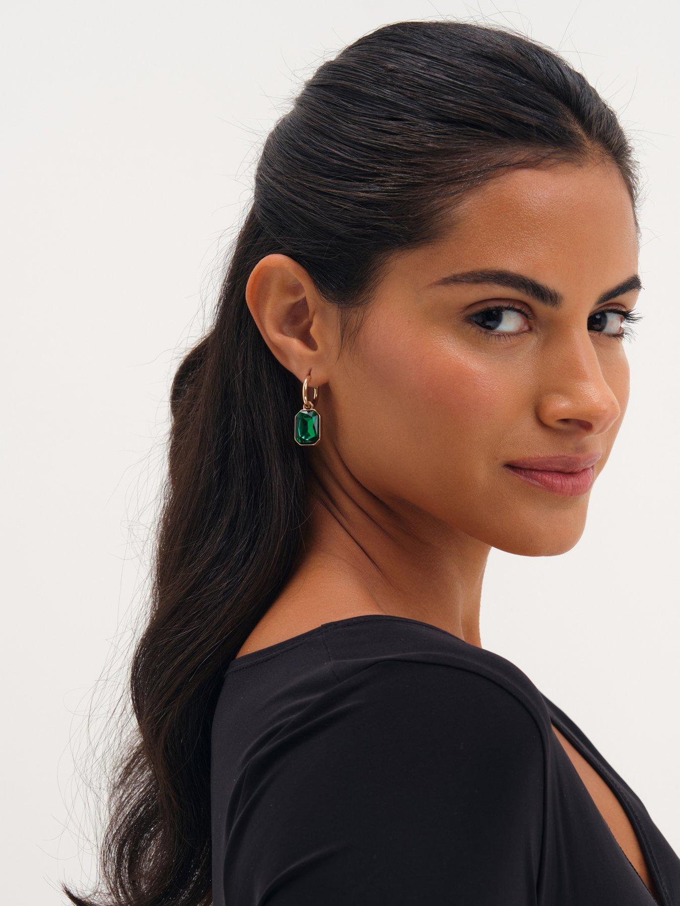 Image 3 of 3 of Mood Gold Plated And Emerald Drop Earrings