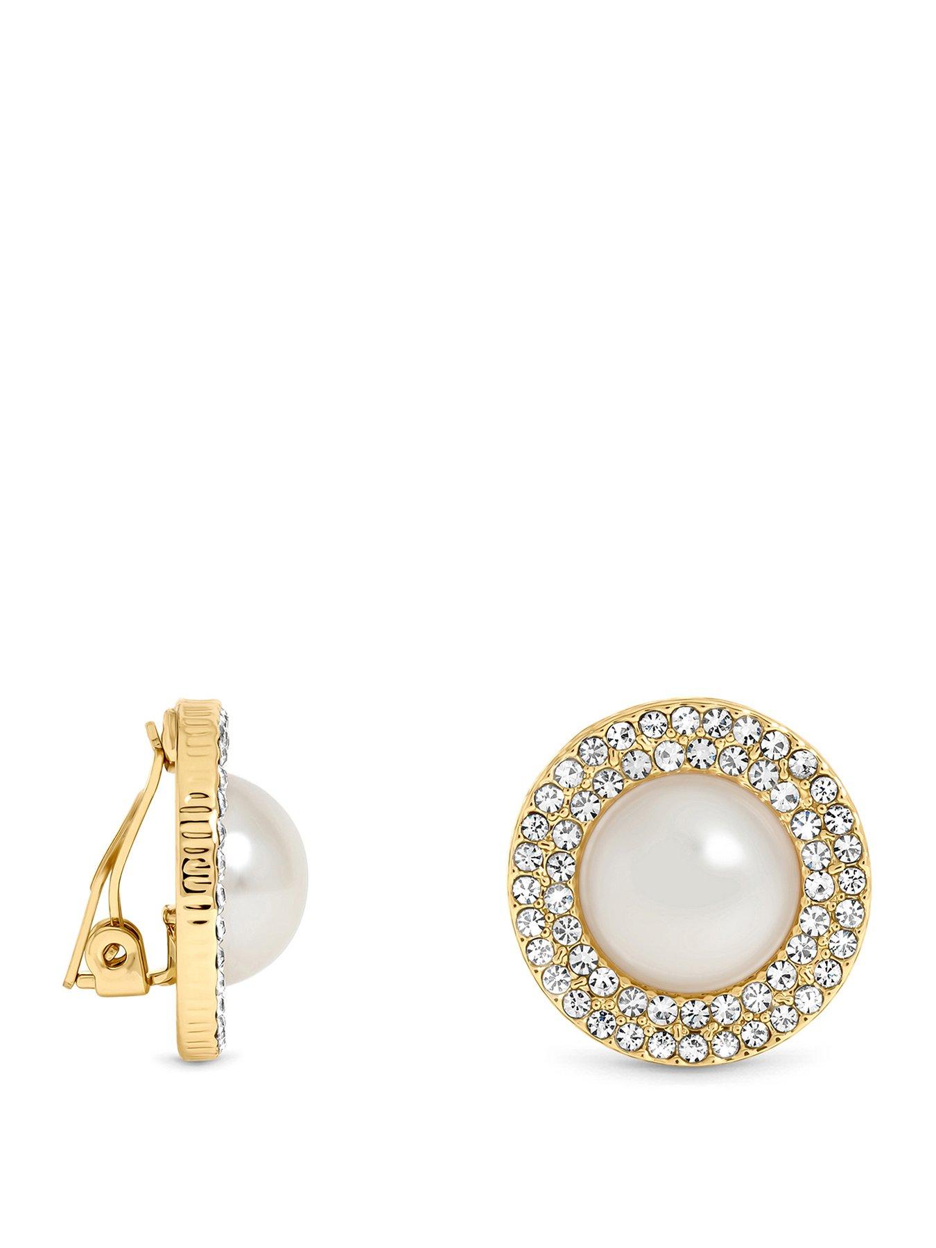 Image 1 of 3 of Jon Richard Gold Plated Pearl And Crystal Clip Earrings