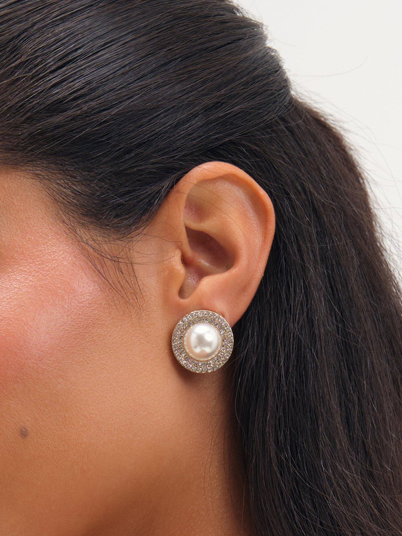 Image 3 of 3 of Jon Richard Gold Plated Pearl And Crystal Clip Earrings