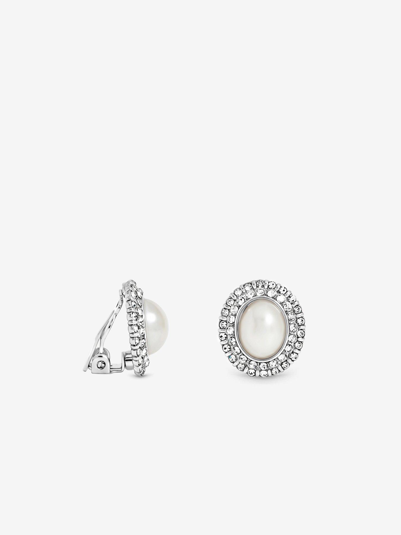 Image 2 of 3 of Jon Richard Rhodium Plated Pearl And Crystal Clip Earrings