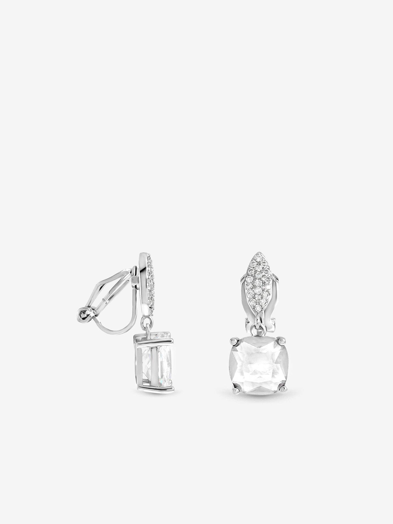 Image 2 of 3 of Jon Richard Jon Richard Rhodium Plated Cubic Zirconia Drop Clip Earrings