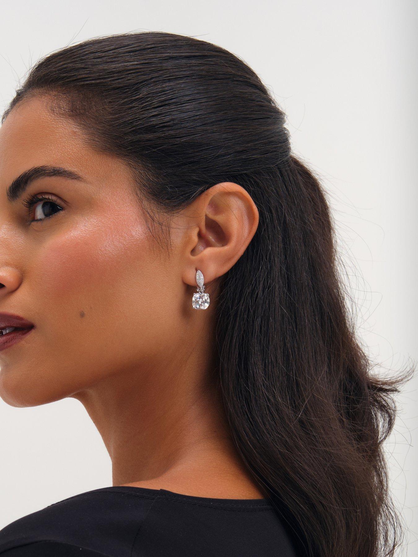 Image 3 of 3 of Jon Richard Jon Richard Rhodium Plated Cubic Zirconia Drop Clip Earrings