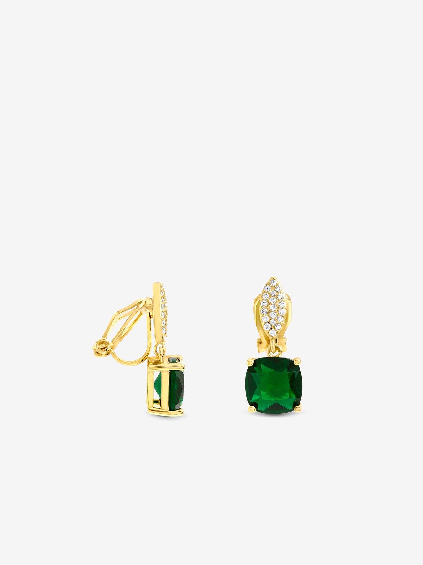 Image 2 of 3 of Jon Richard Jon Richard Rhodium Plated Cubic Zirconia Emerald Drop Clip Earrings