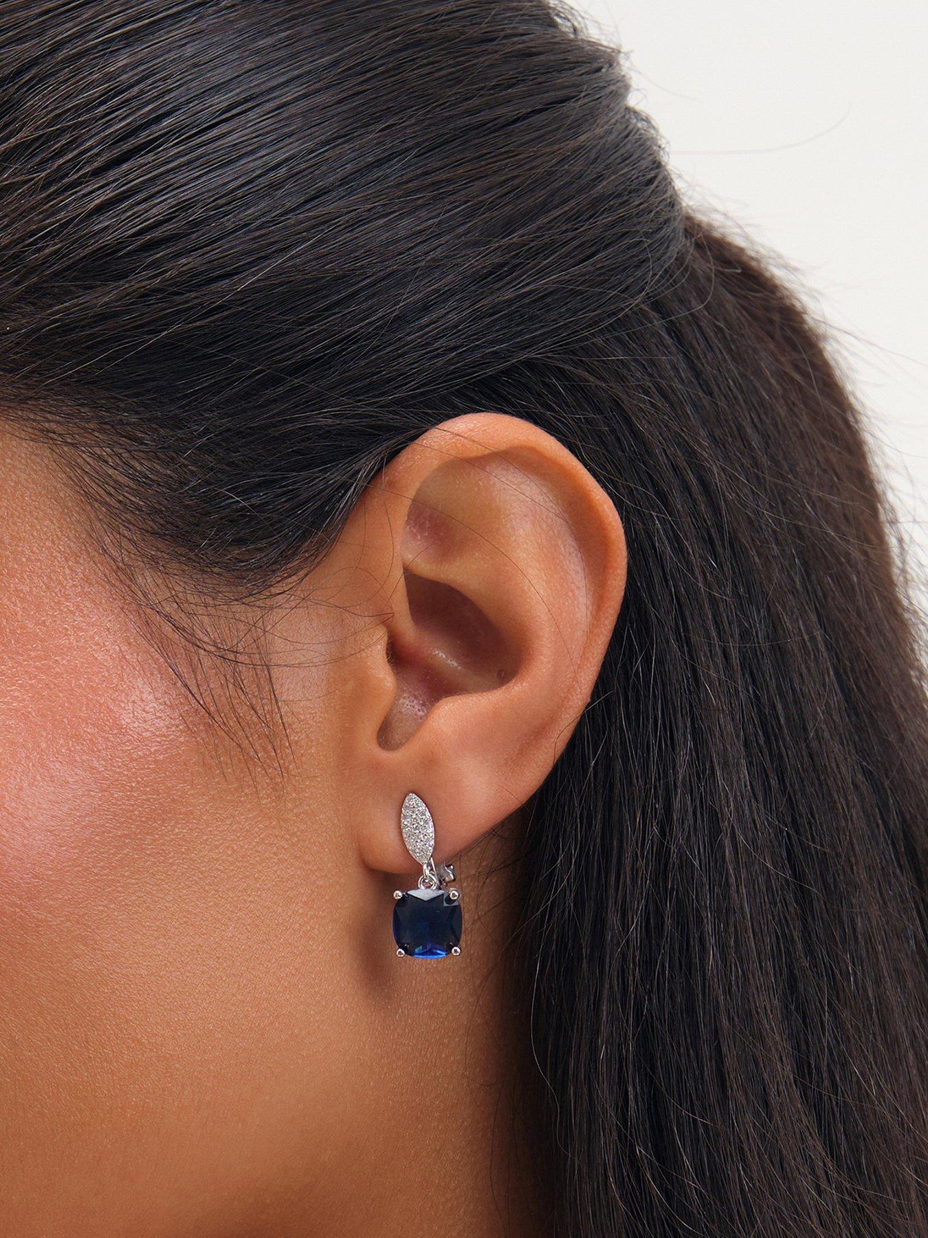 Image 1 of 3 of Jon Richard Jon Richard Rhodium Plated Cubic Zirconia Sapphire Clip Earrings