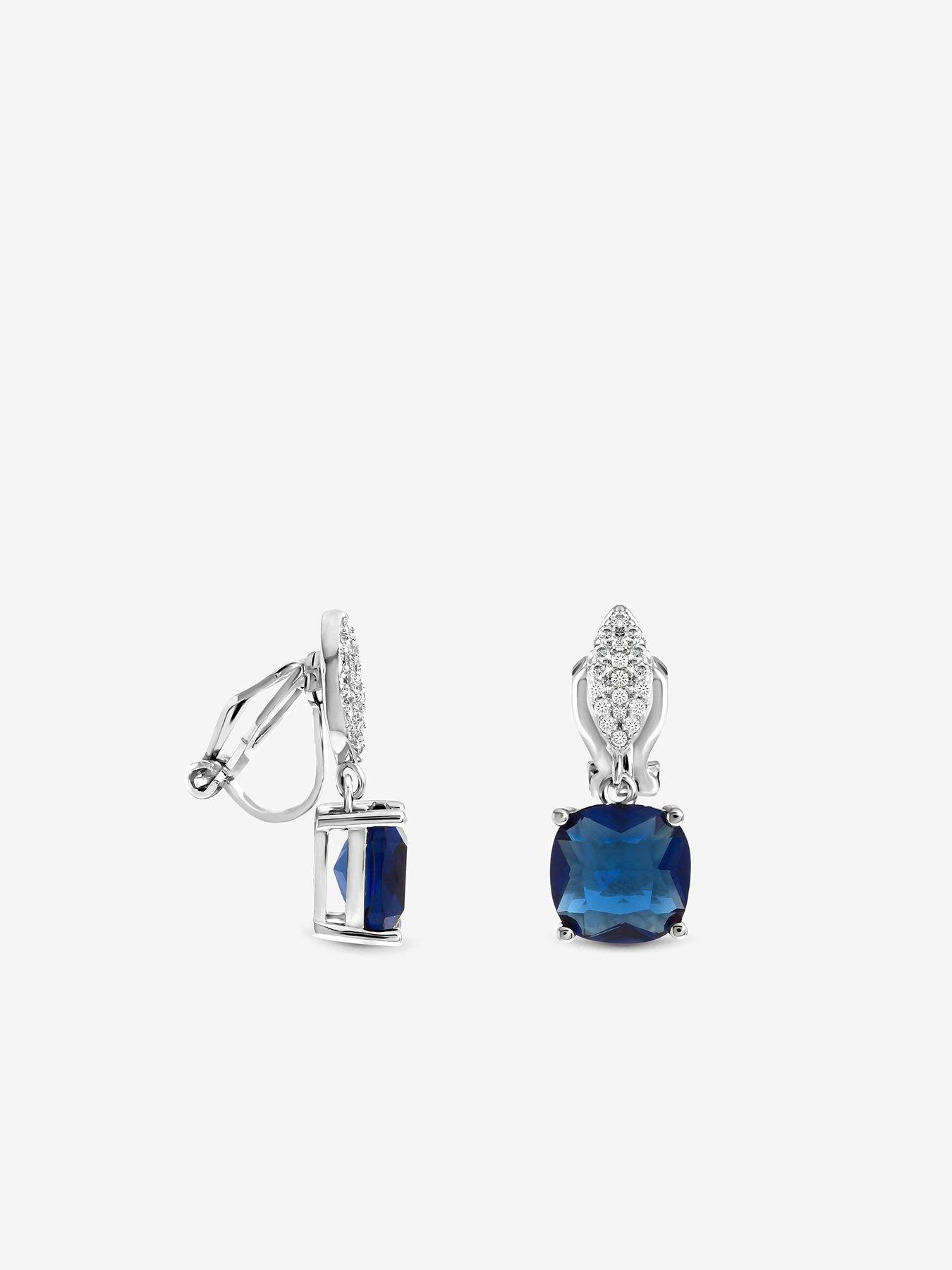 Image 2 of 3 of Jon Richard Jon Richard Rhodium Plated Cubic Zirconia Sapphire Clip Earrings
