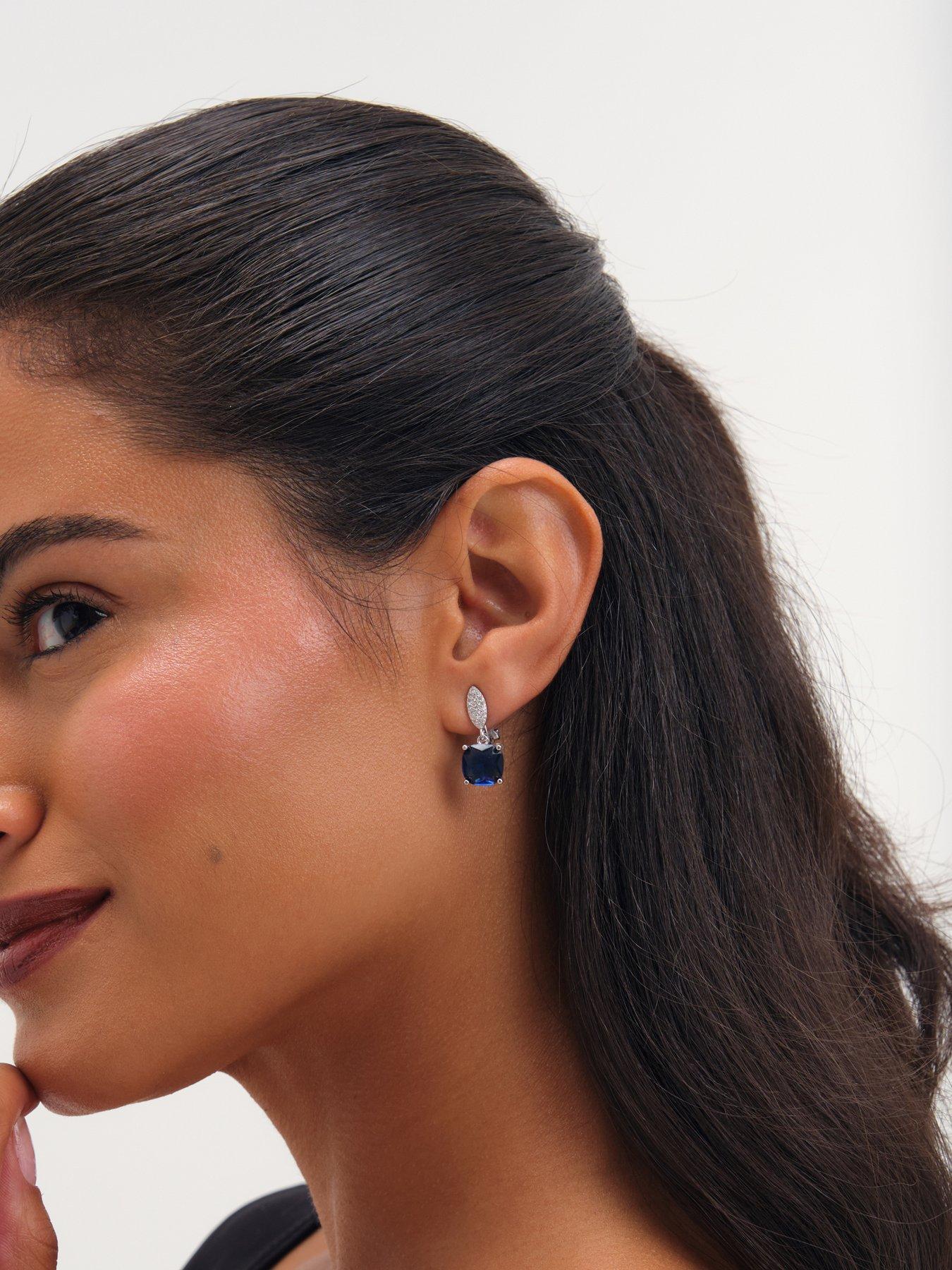 Image 3 of 3 of Jon Richard Jon Richard Rhodium Plated Cubic Zirconia Sapphire Clip Earrings