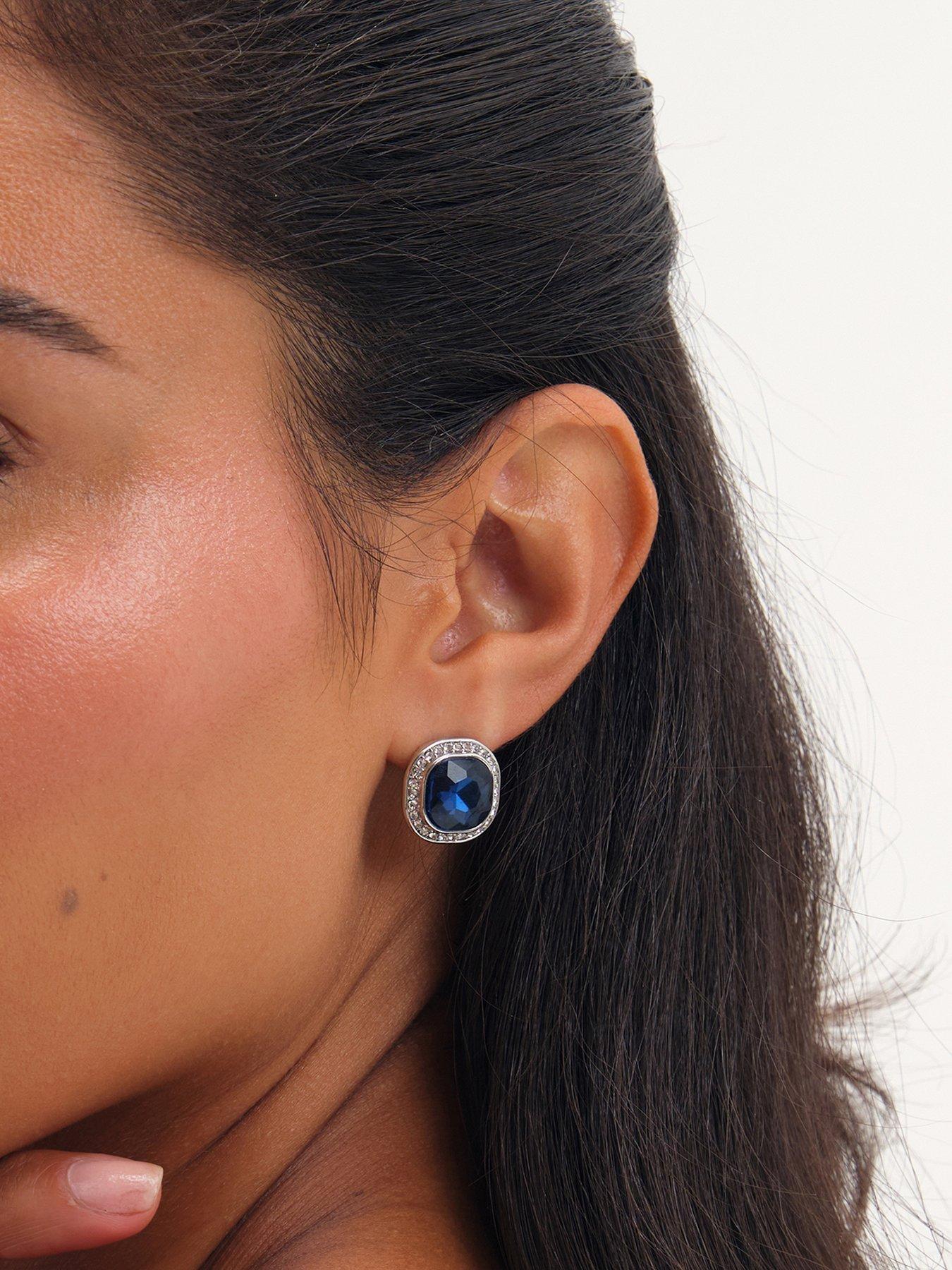Jon Richard Jon Richard Rhodium Plated Sapphire Stud Earrings