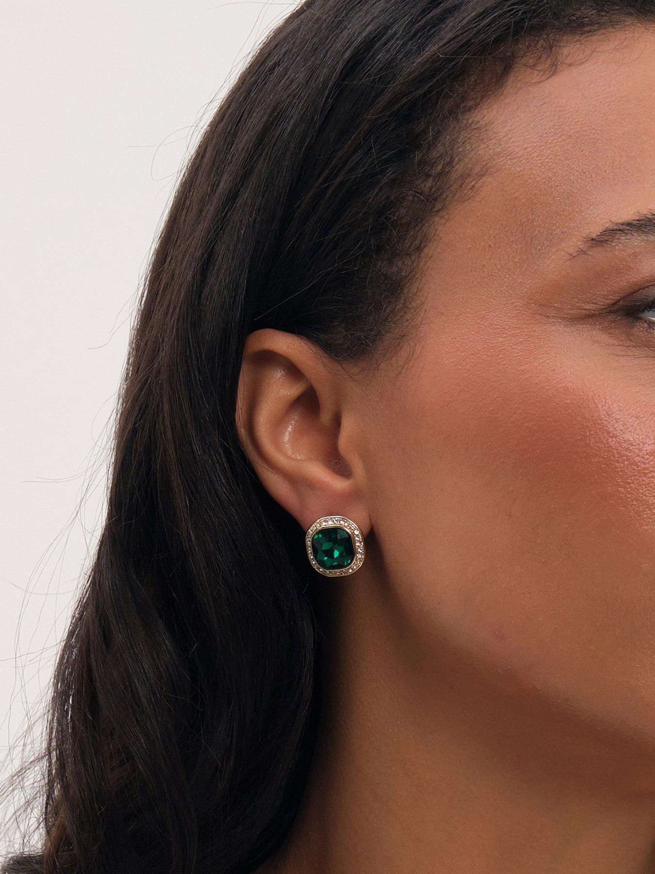 Jon Richard Jon Richard Gold Plated And Emerald Stud Earrings