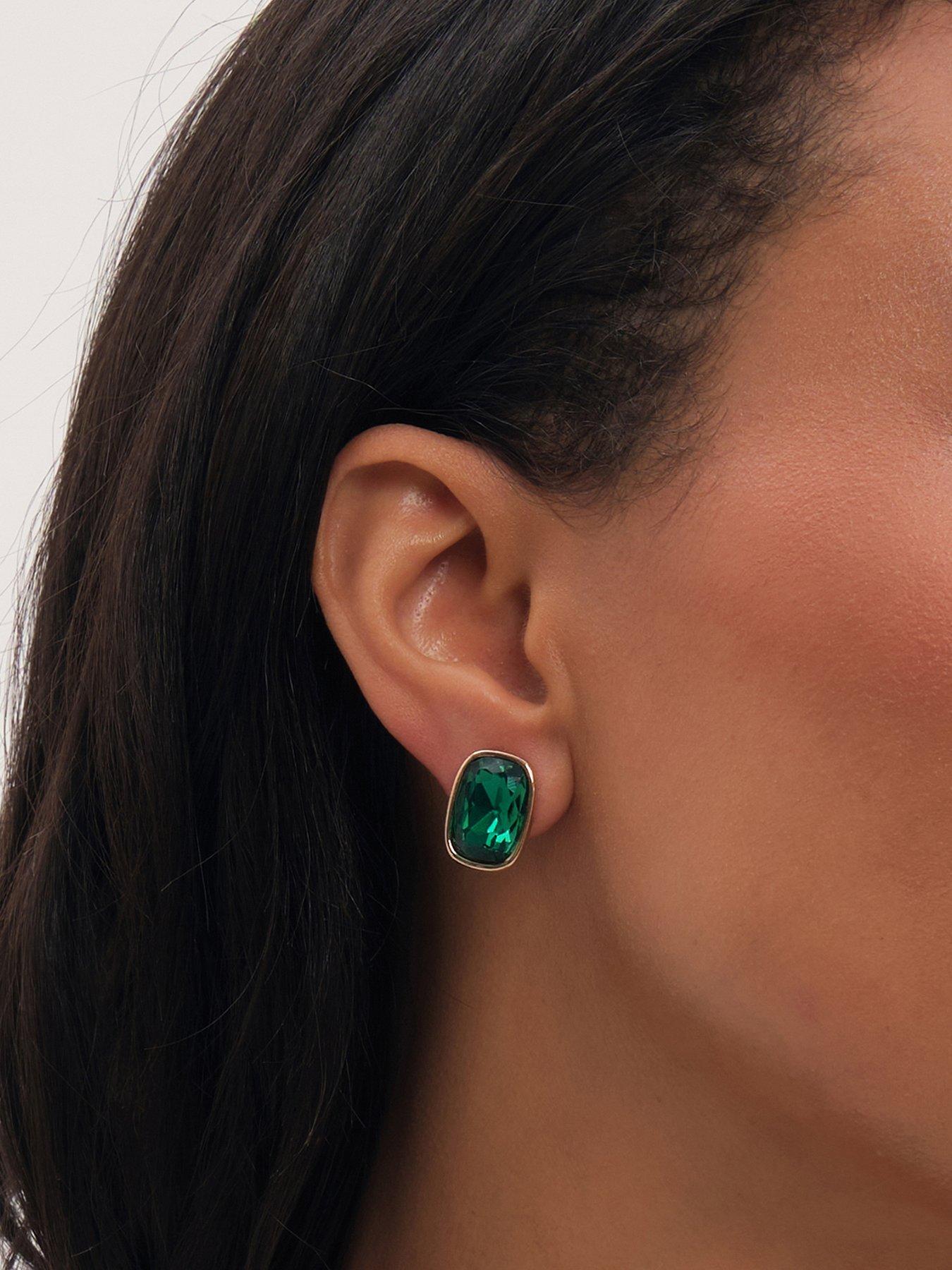 Jon Richard Jon Richard Gold Plated And Emerald Clip Earrings