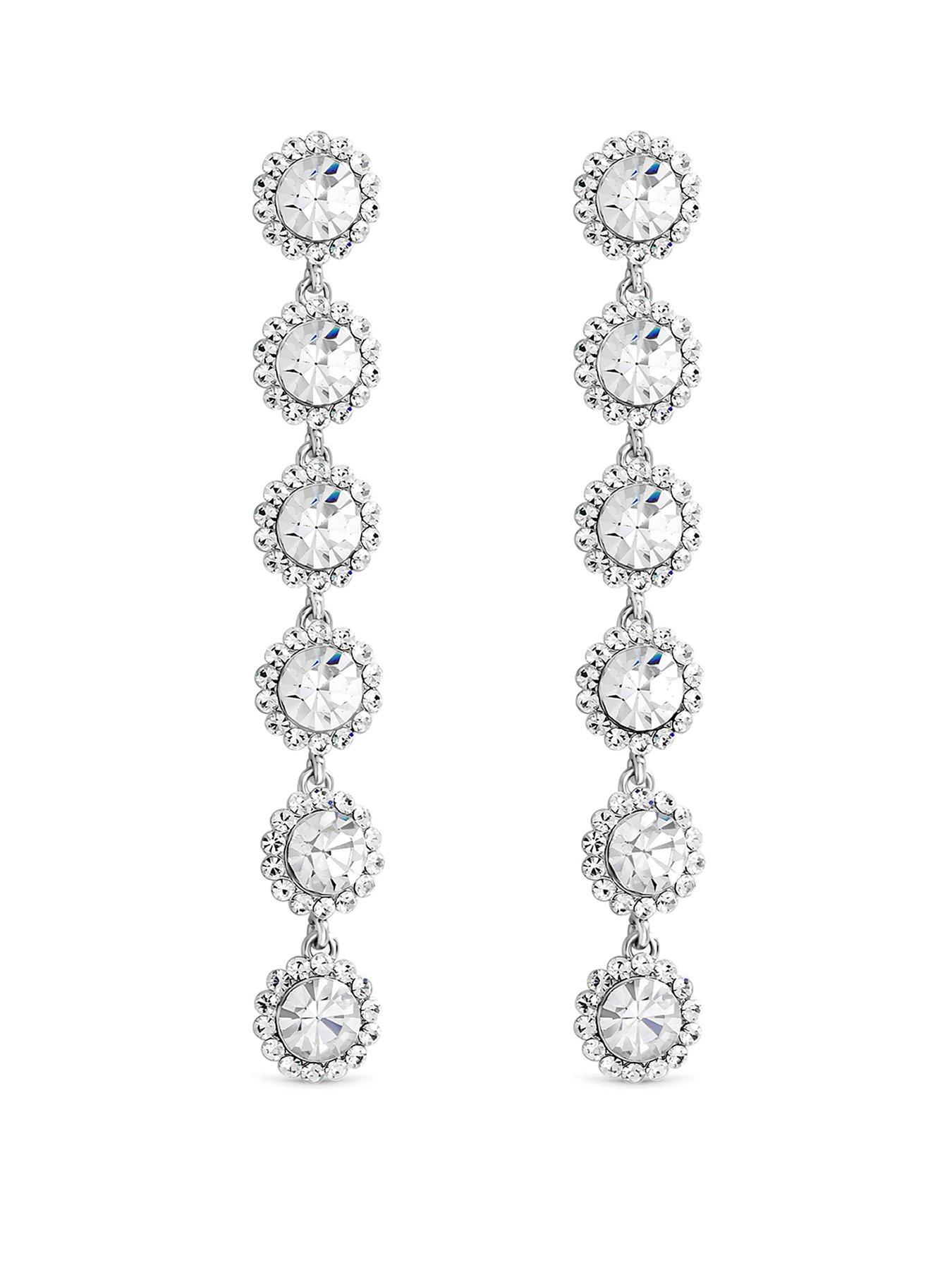 Jon Richard Jon Richard Rhodium Plated Crystal Linear Drop Earrings
