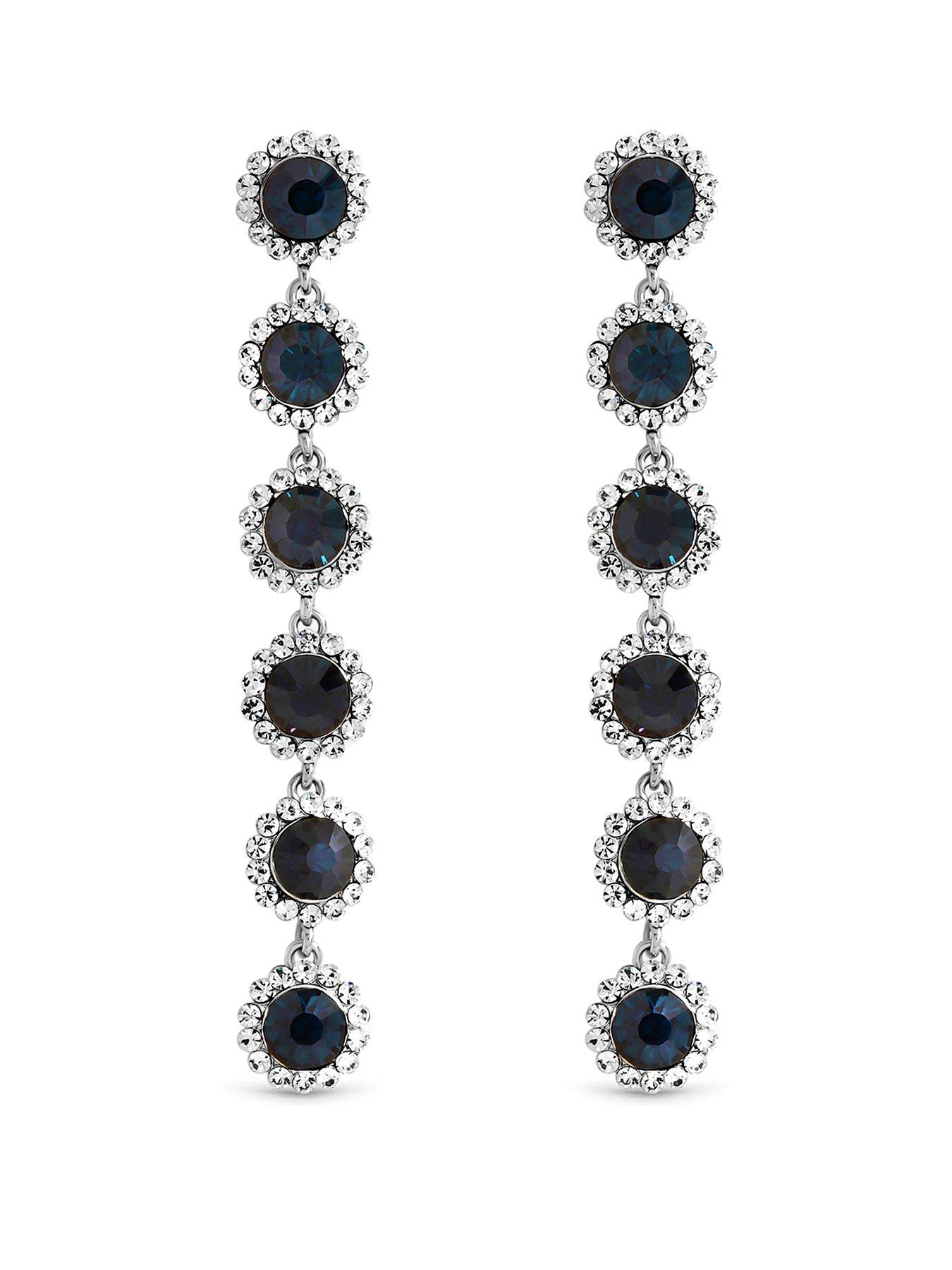 Jon Richard Jon Richard Rhodium Plated Sapphire Linear Drop Earrings