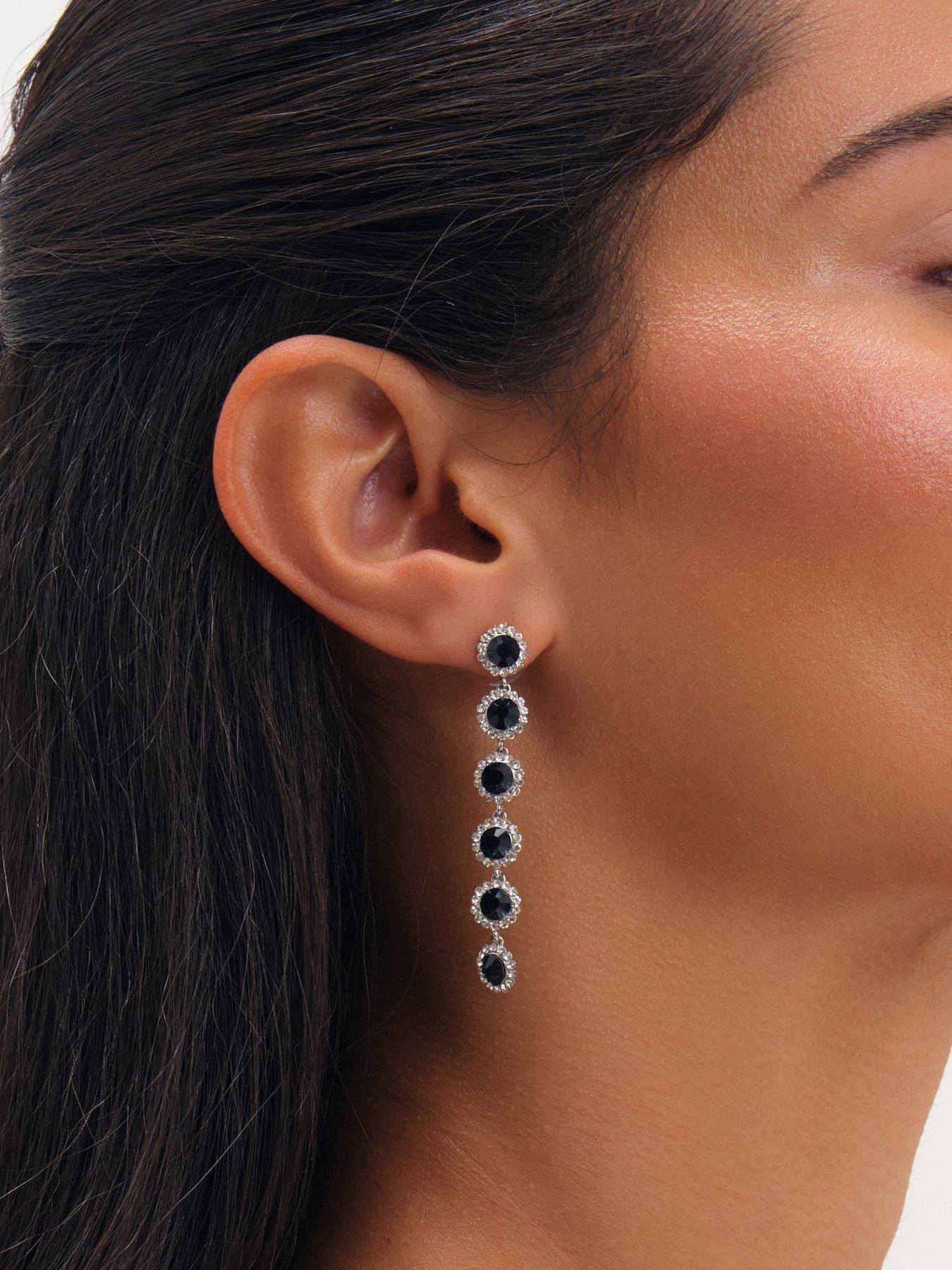Image 2 of 3 of Jon Richard Jon Richard Rhodium Plated Sapphire Linear Drop Earrings