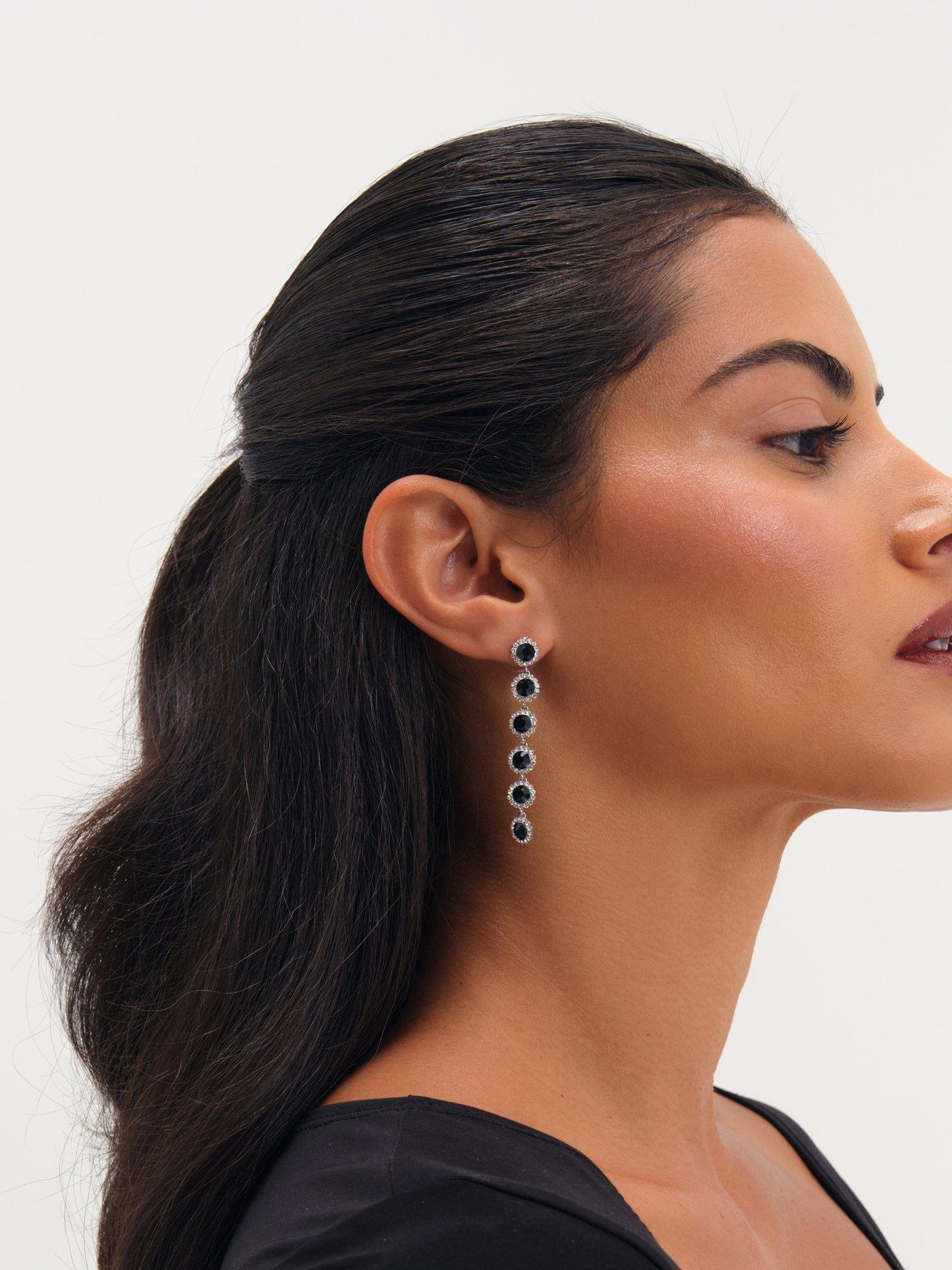 Image 3 of 3 of Jon Richard Jon Richard Rhodium Plated Sapphire Linear Drop Earrings