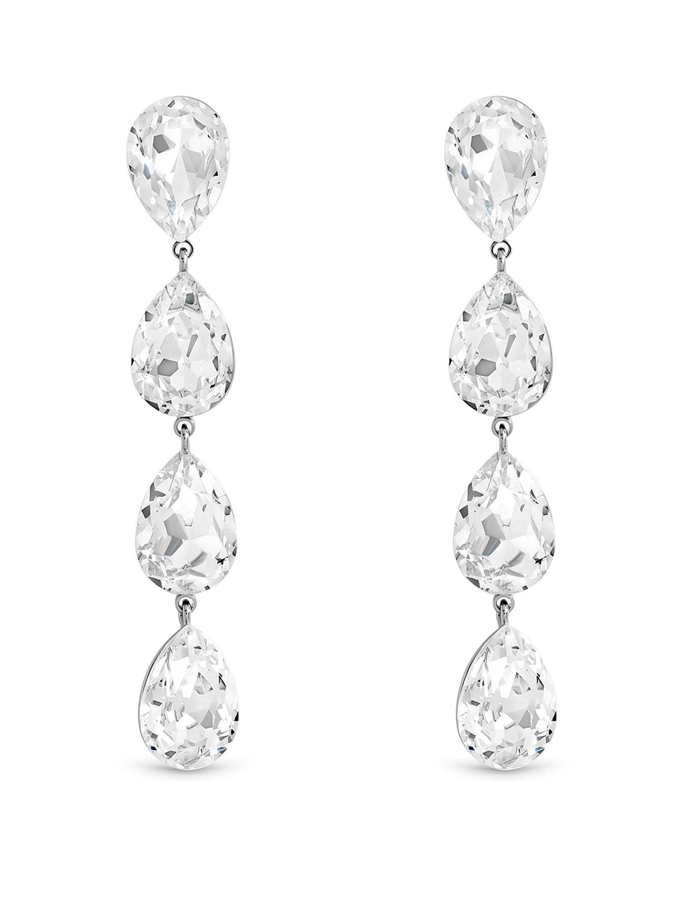 Image 1 of 3 of Jon Richard Jon Richard Rhodium Plated Crystal Linear Pear Drop Earrings