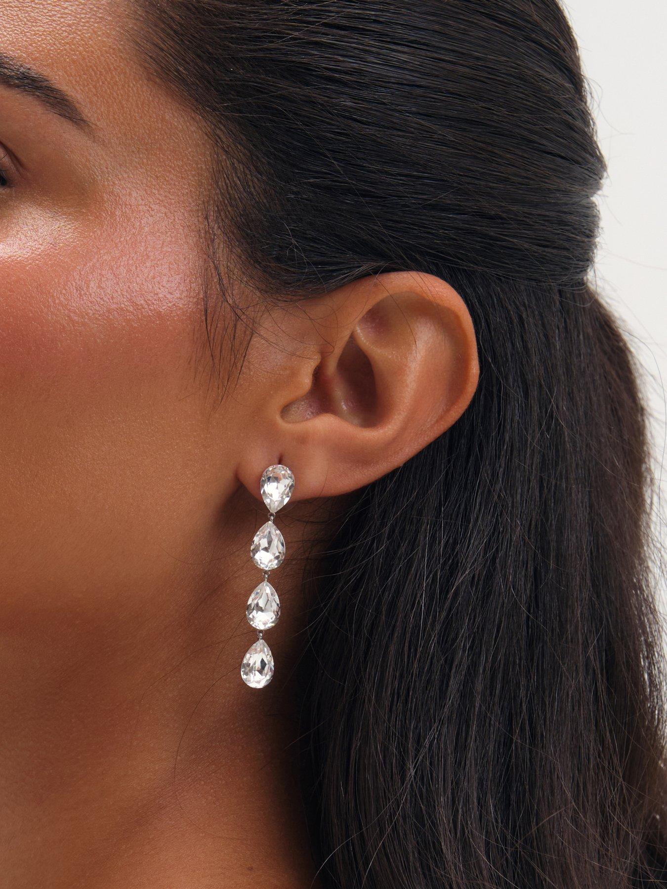 Image 2 of 3 of Jon Richard Jon Richard Rhodium Plated Crystal Linear Pear Drop Earrings