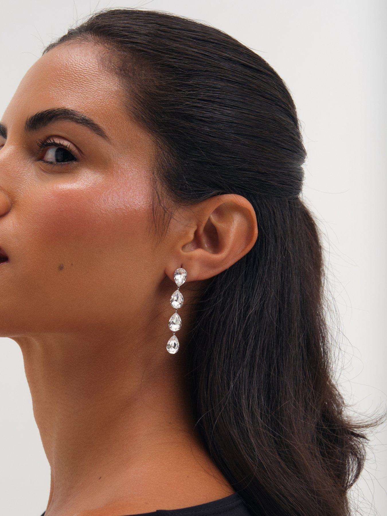 Image 3 of 3 of Jon Richard Jon Richard Rhodium Plated Crystal Linear Pear Drop Earrings