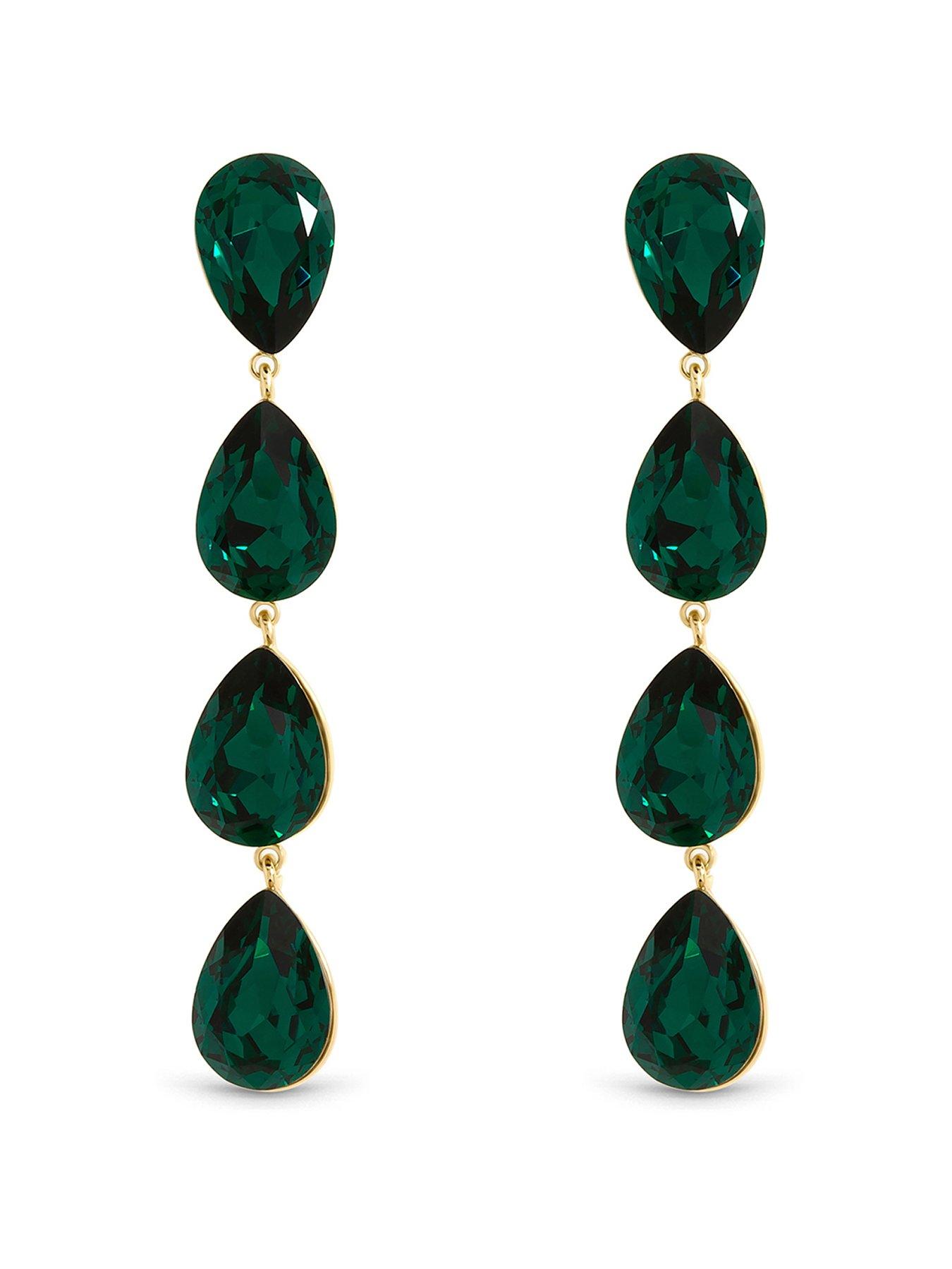 Jon Richard Jon Richard Gold Plated Emerald Linear Pear Drop Earrings