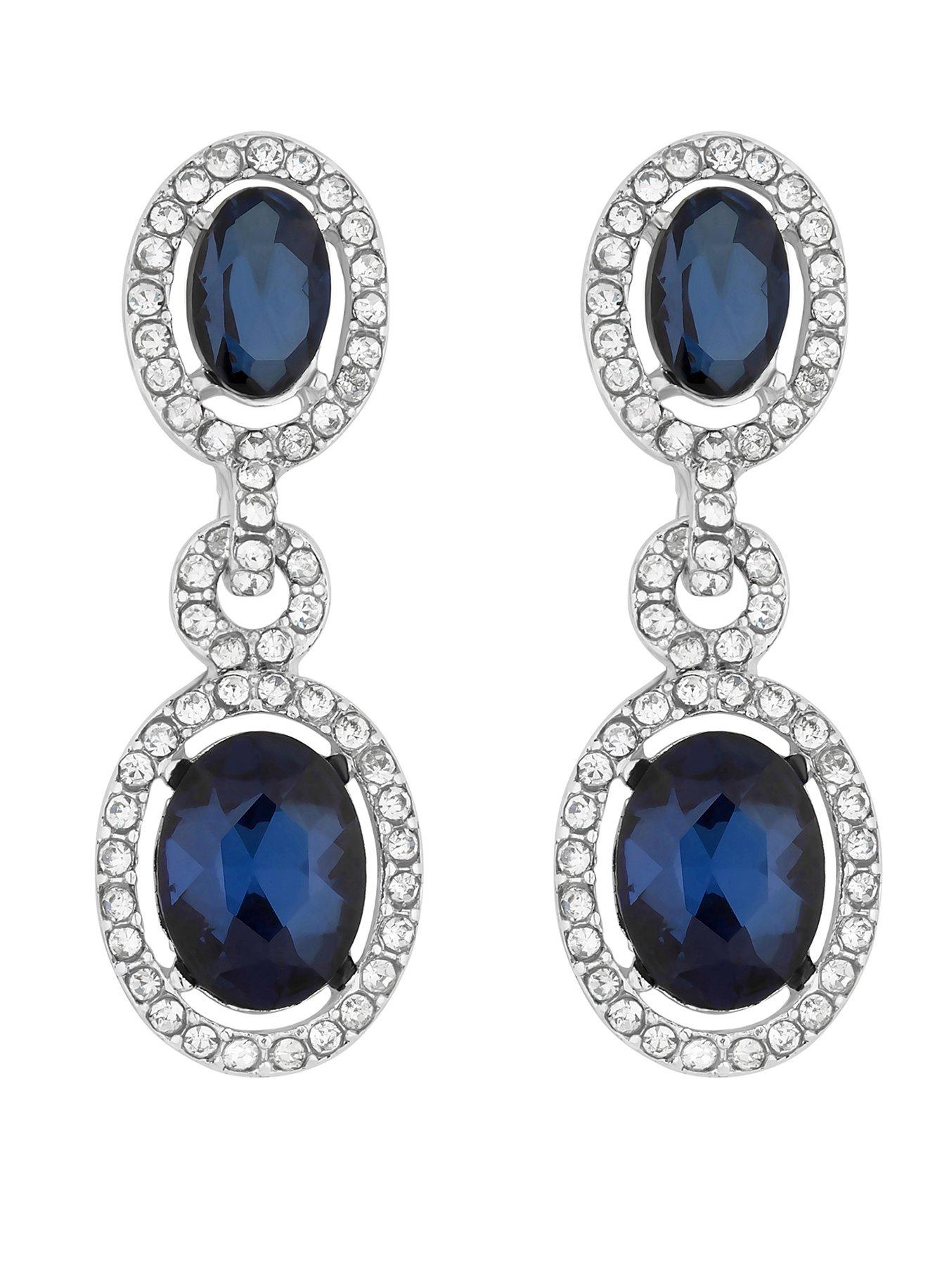 Image 1 of 3 of Jon Richard Jon Richard Silver Plated Blue Halo Earrings