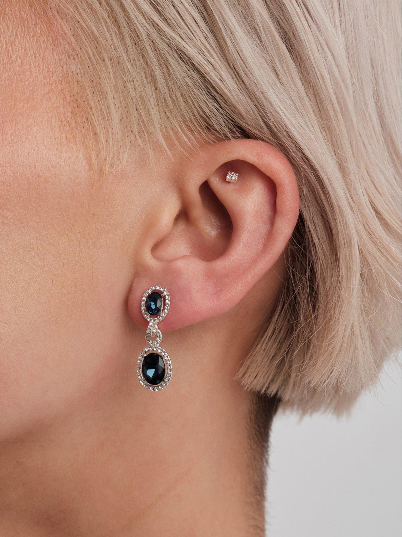 Image 2 of 3 of Jon Richard Jon Richard Silver Plated Blue Halo Earrings
