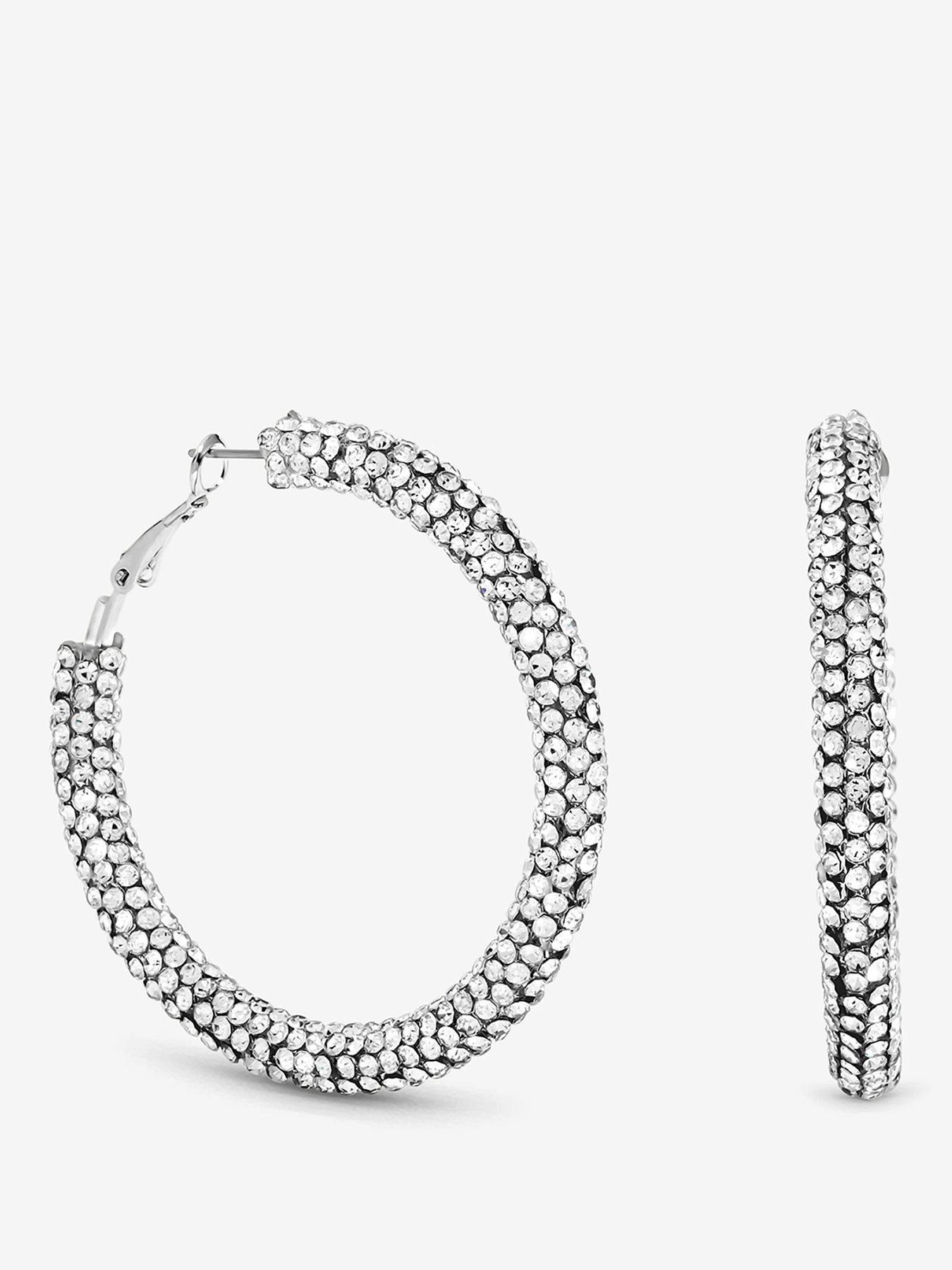 Jon Richard Mood Silver Plated And Crystal Hoop Earrings