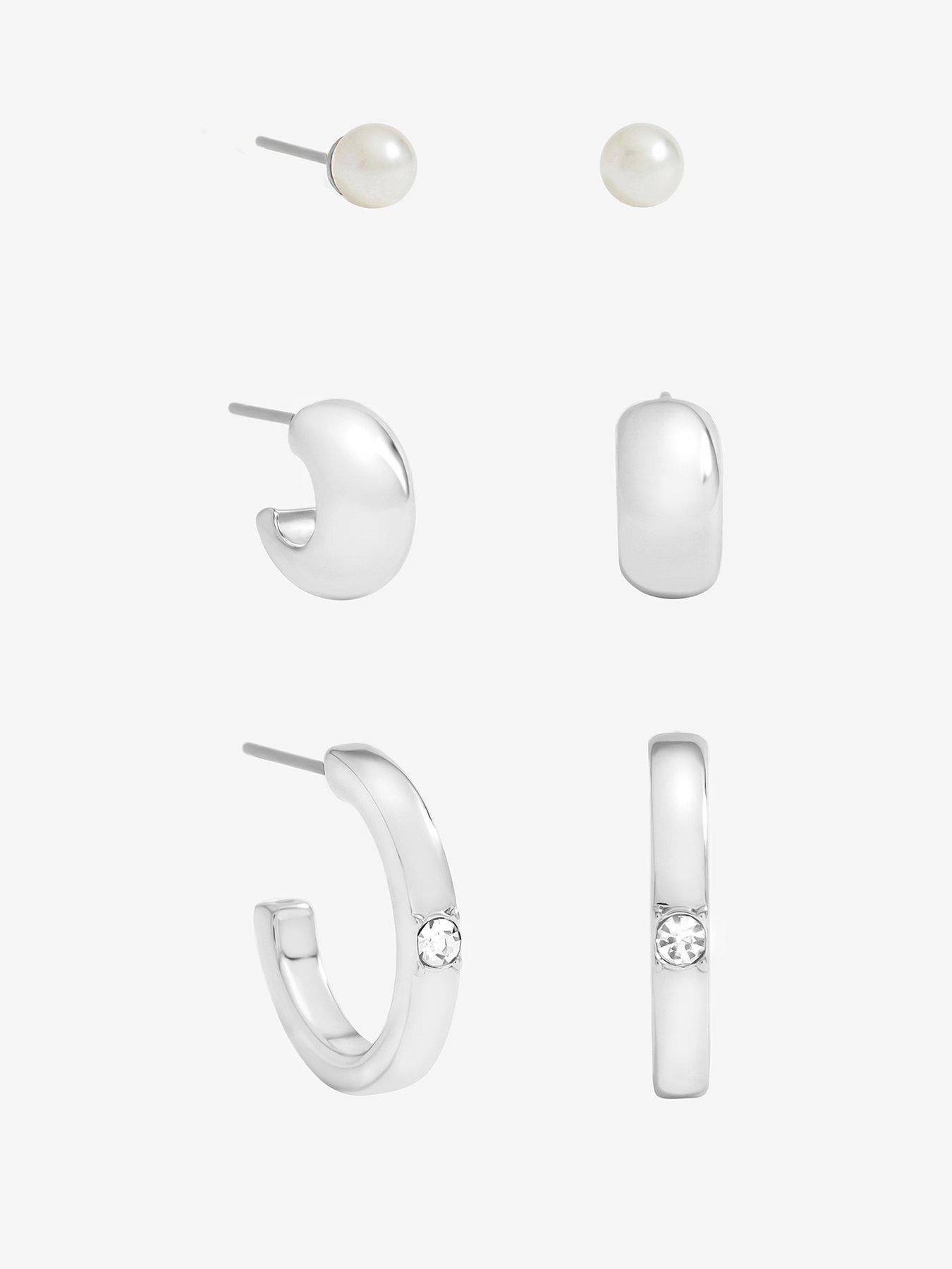 Mood Mood Silver Plated And Crystal Hoops - Pack Of 3