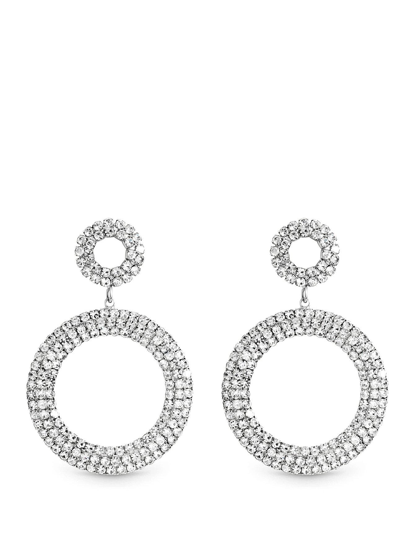 Mood Silver Plated And Crystal Open Circle Statement Earrings