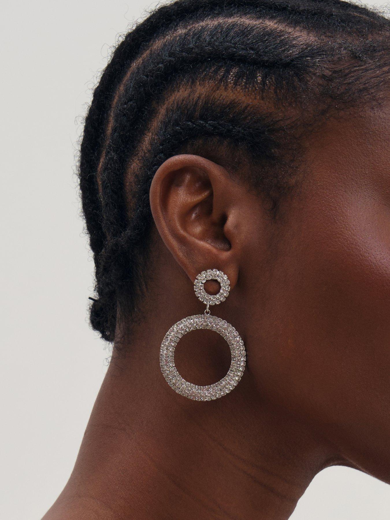 Image 2 of 3 of Mood Silver Plated And Crystal Open Circle Statement Earrings