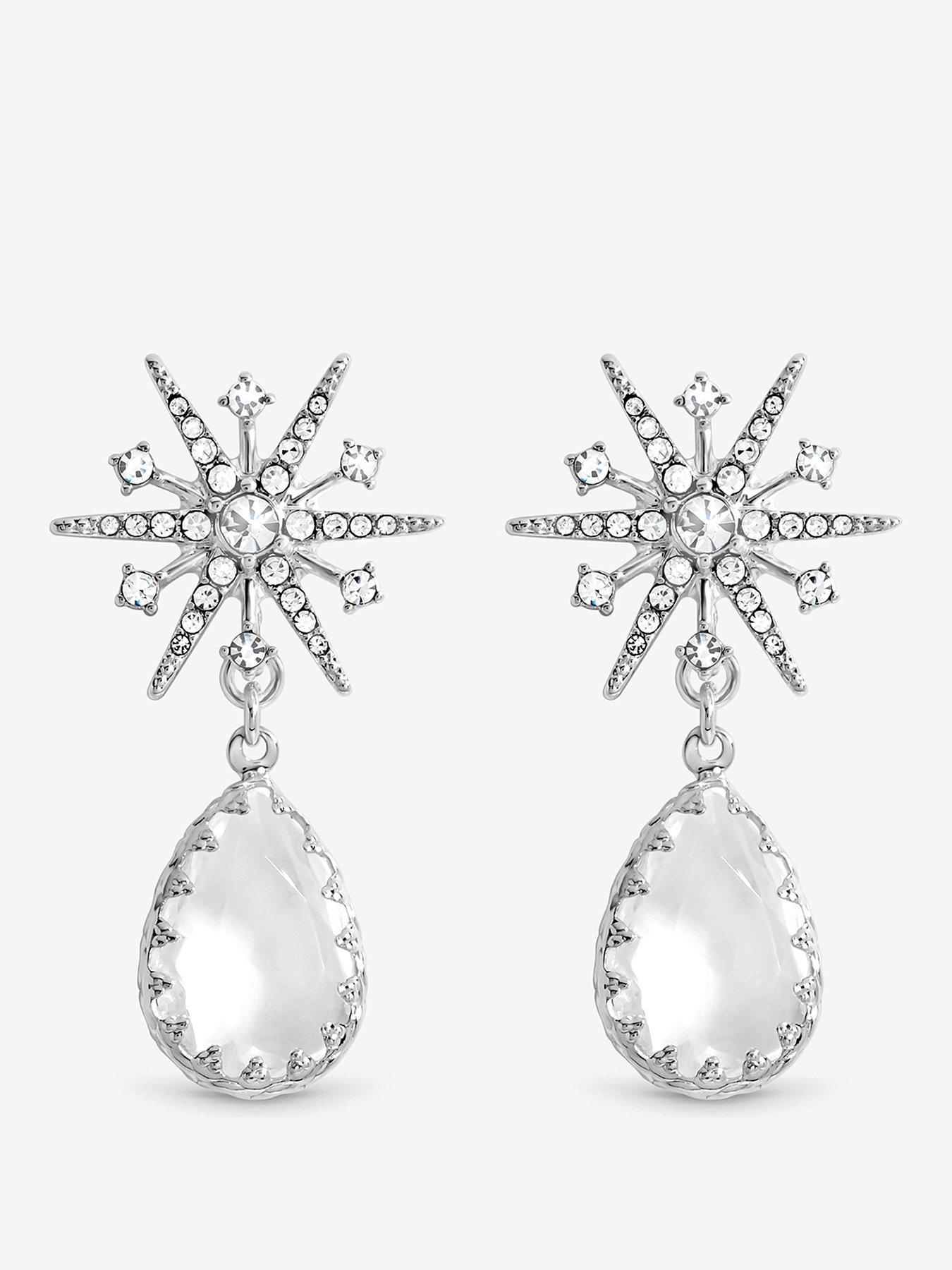 Image 1 of 3 of Mood Mood Silver Plated And Crystal Star Drop Earrings