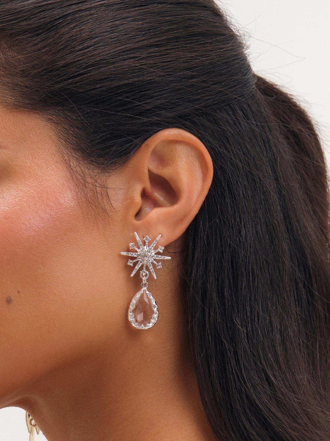 Image 2 of 3 of Mood Mood Silver Plated And Crystal Star Drop Earrings