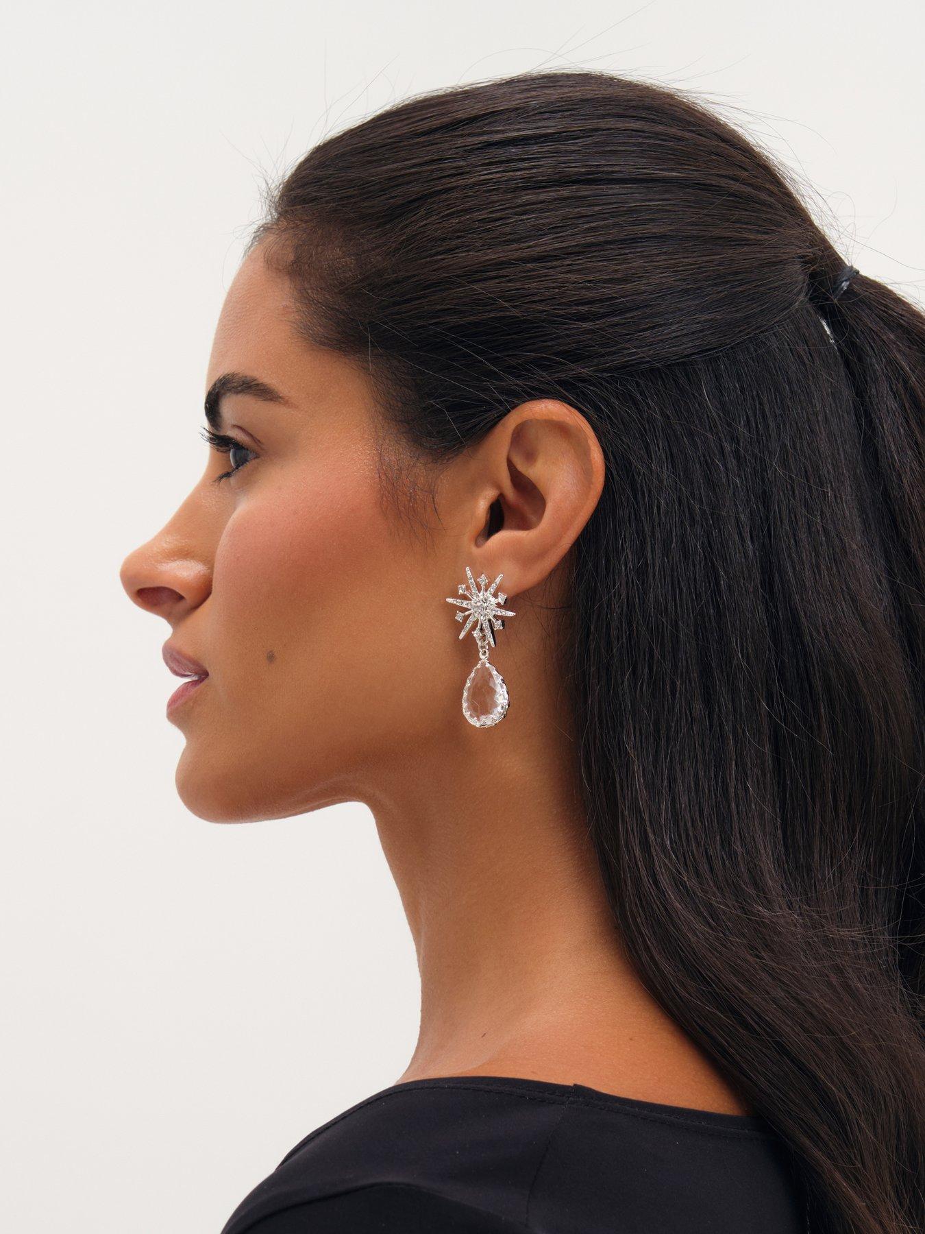 Image 3 of 3 of Mood Mood Silver Plated And Crystal Star Drop Earrings
