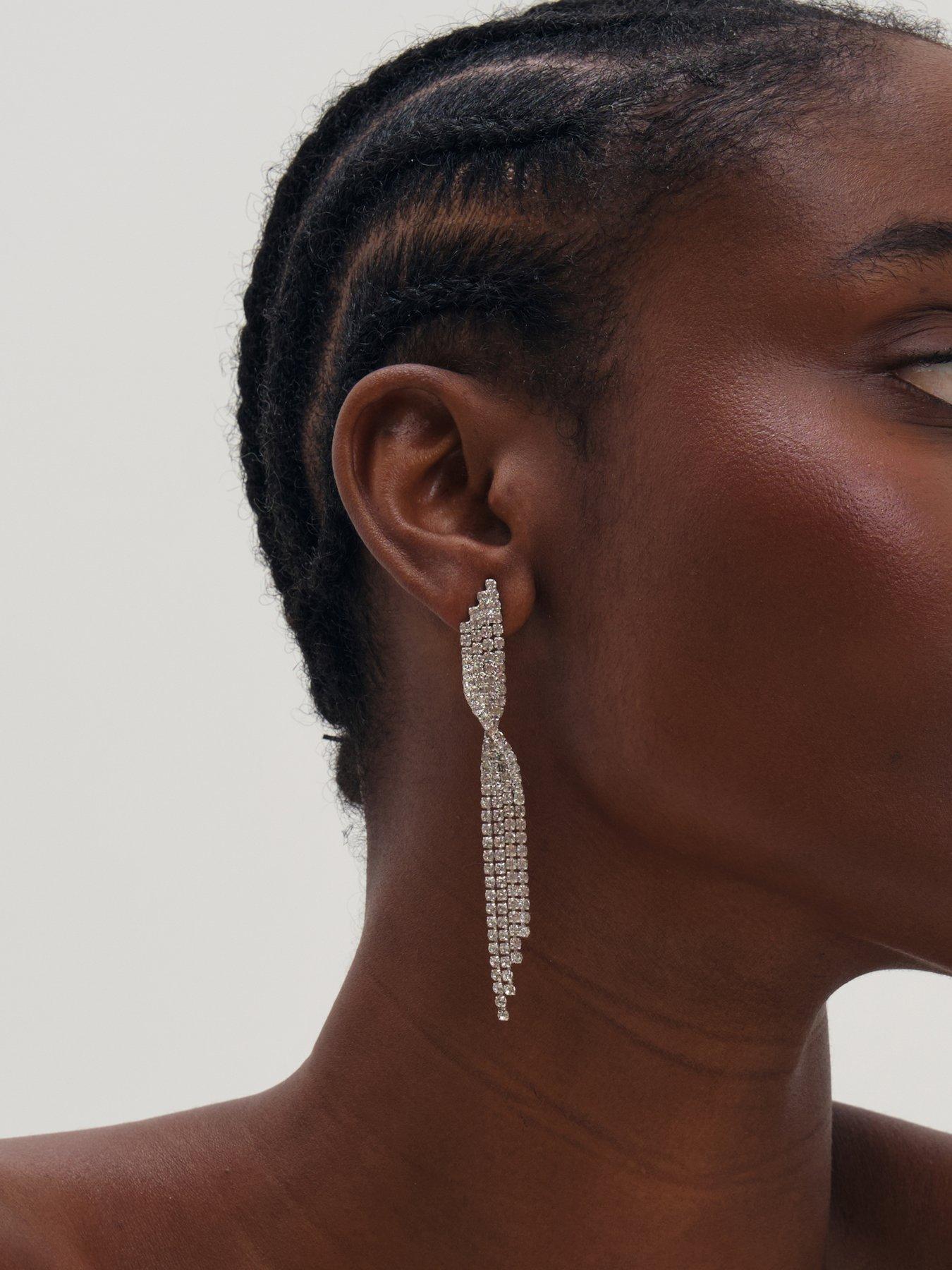 Image 3 of 3 of Mood Mood Silver Plated And Crystal Twist Drop Diamante Earrings
