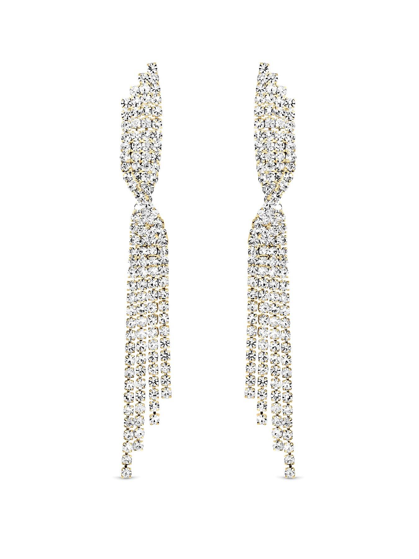 Image 1 of 3 of Mood Mood Gold Plated And Crystal Twist Drop Diamante Earrings