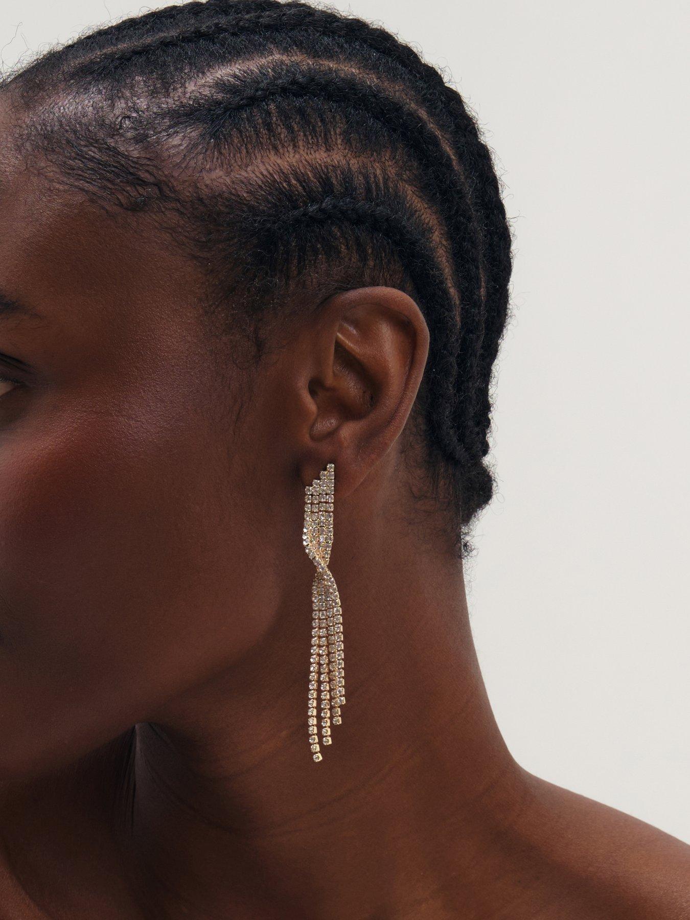 Image 2 of 3 of Mood Mood Gold Plated And Crystal Twist Drop Diamante Earrings