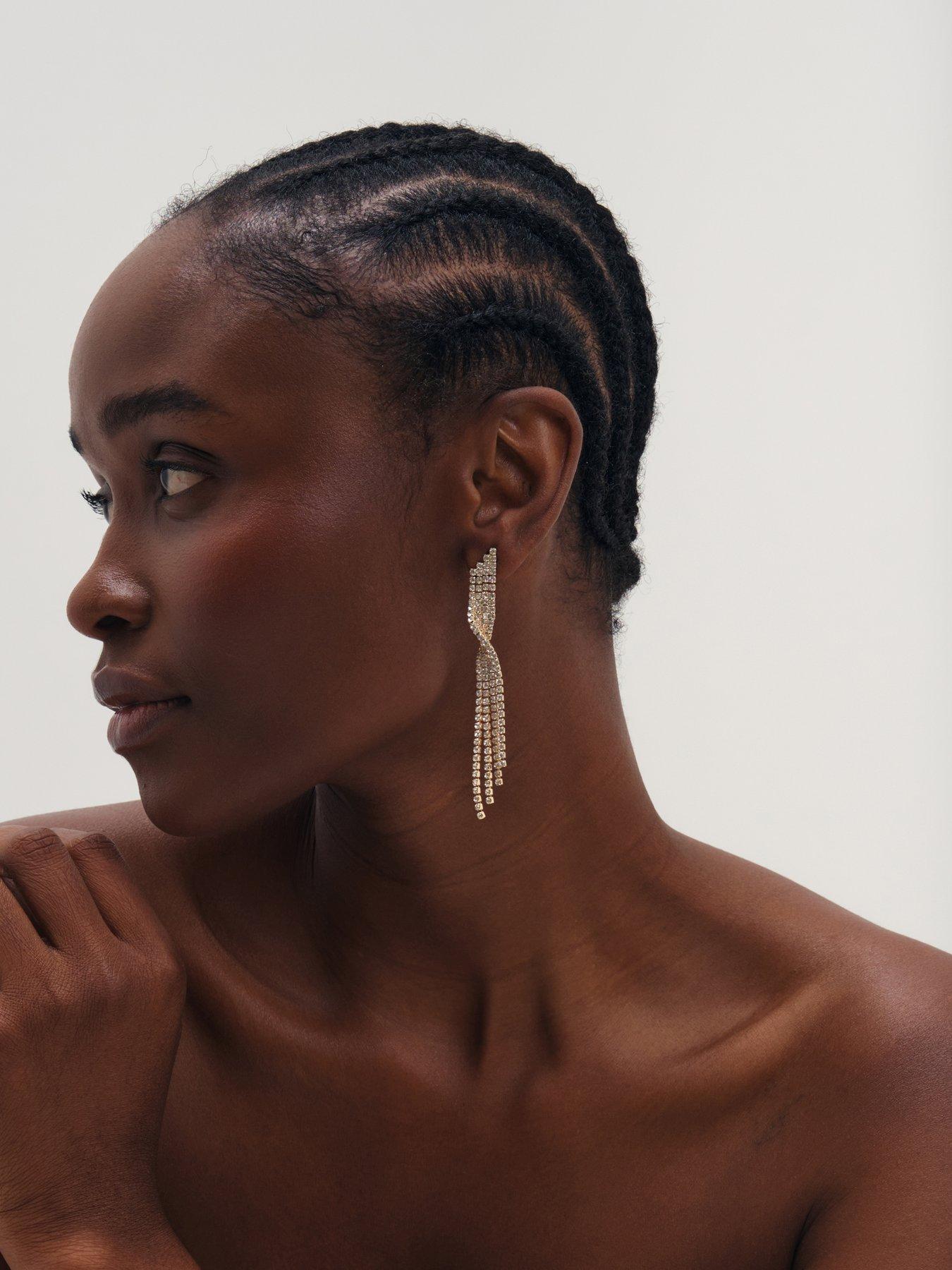Image 3 of 3 of Mood Mood Gold Plated And Crystal Twist Drop Diamante Earrings