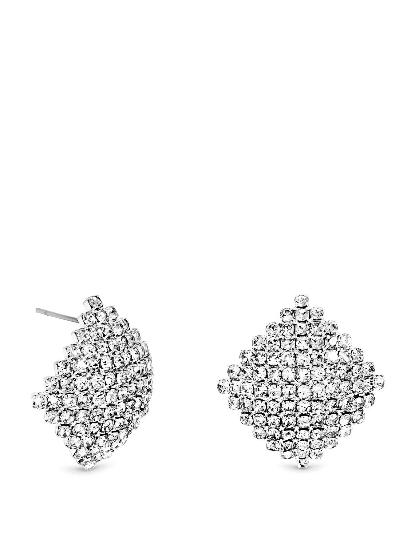 Mood Mood Silver Crystal Statement Stud Earrings