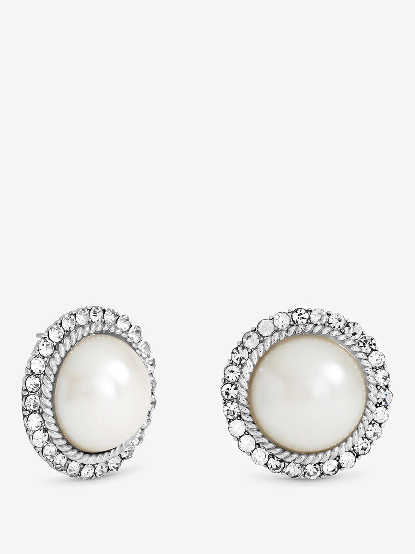 Mood Mood Rhodium Plated Crystal And Pearl Statement Stud Earrings