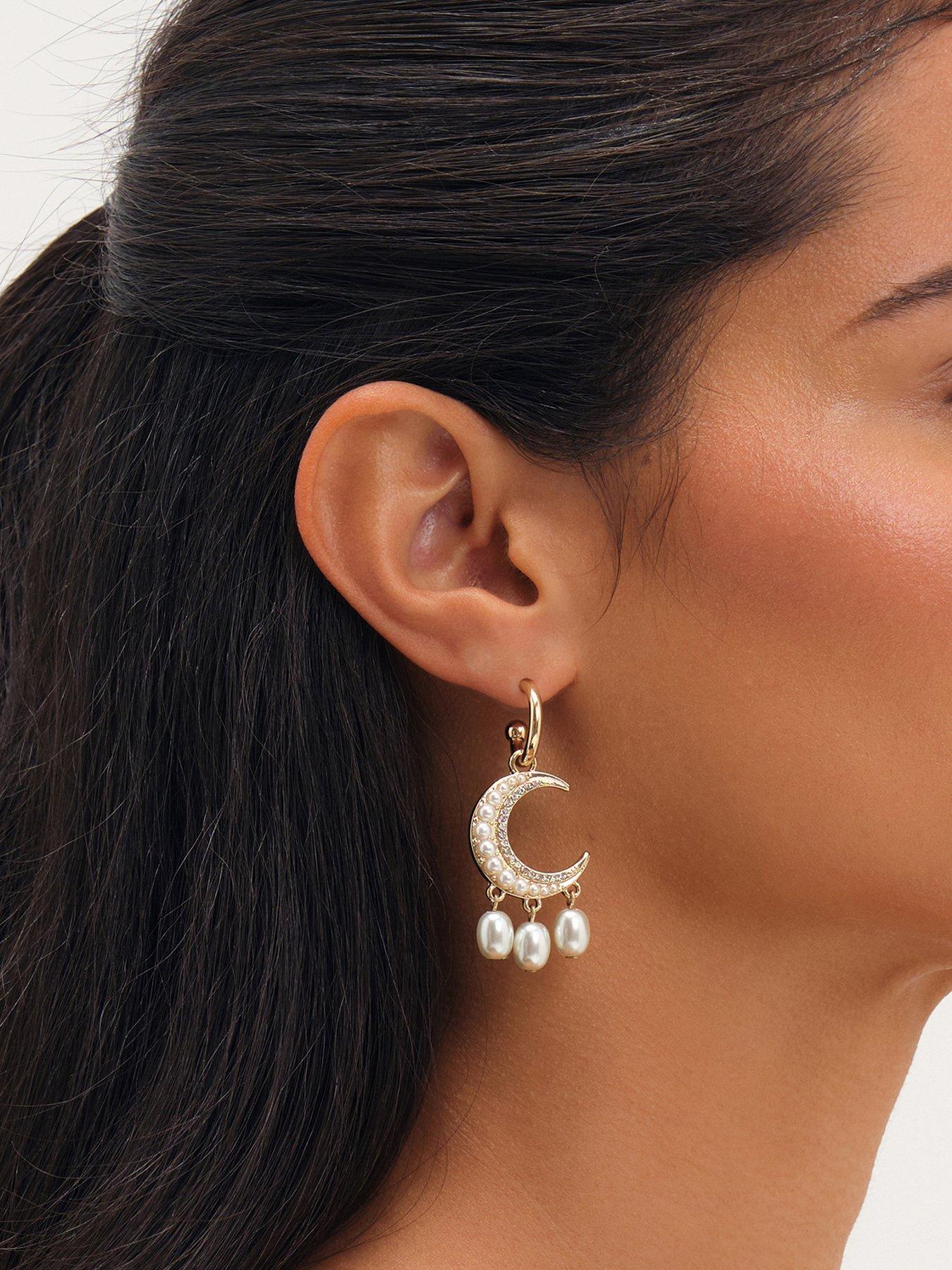 Mood Gold Plated And Pearl Celestial Miss Match Earrings