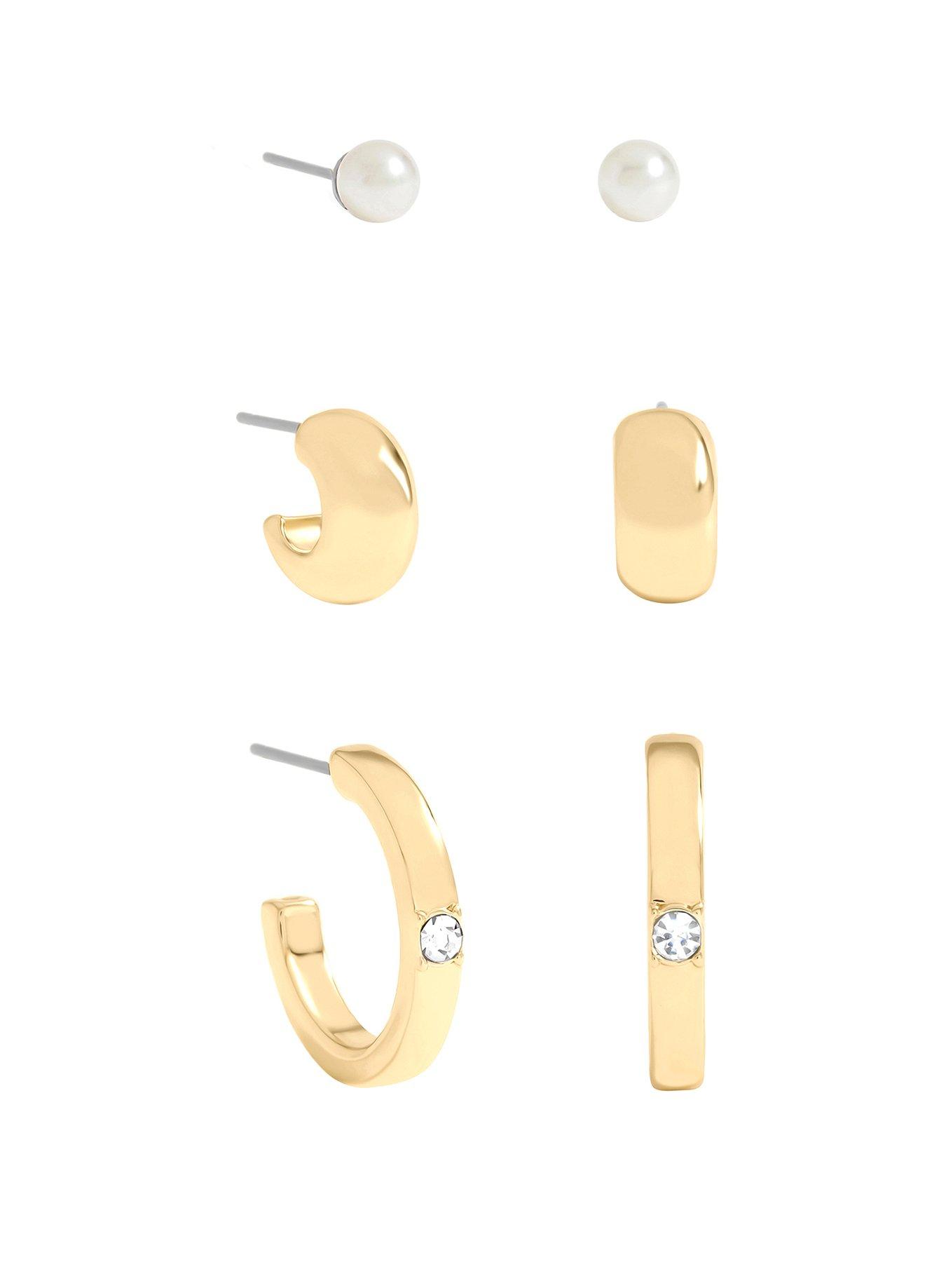 Image 1 of 3 of Mood Mood Gold Plated And Crystal Hoops - Pack Of 3