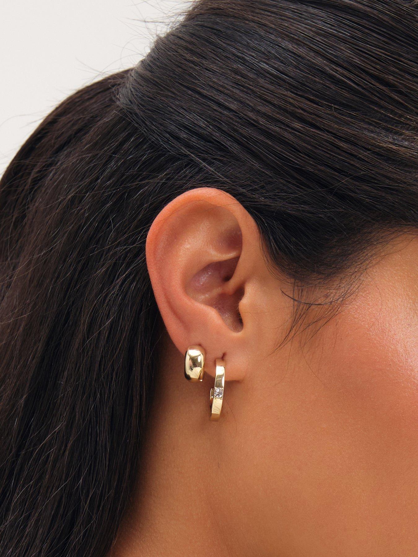 Image 2 of 3 of Mood Mood Gold Plated And Crystal Hoops - Pack Of 3