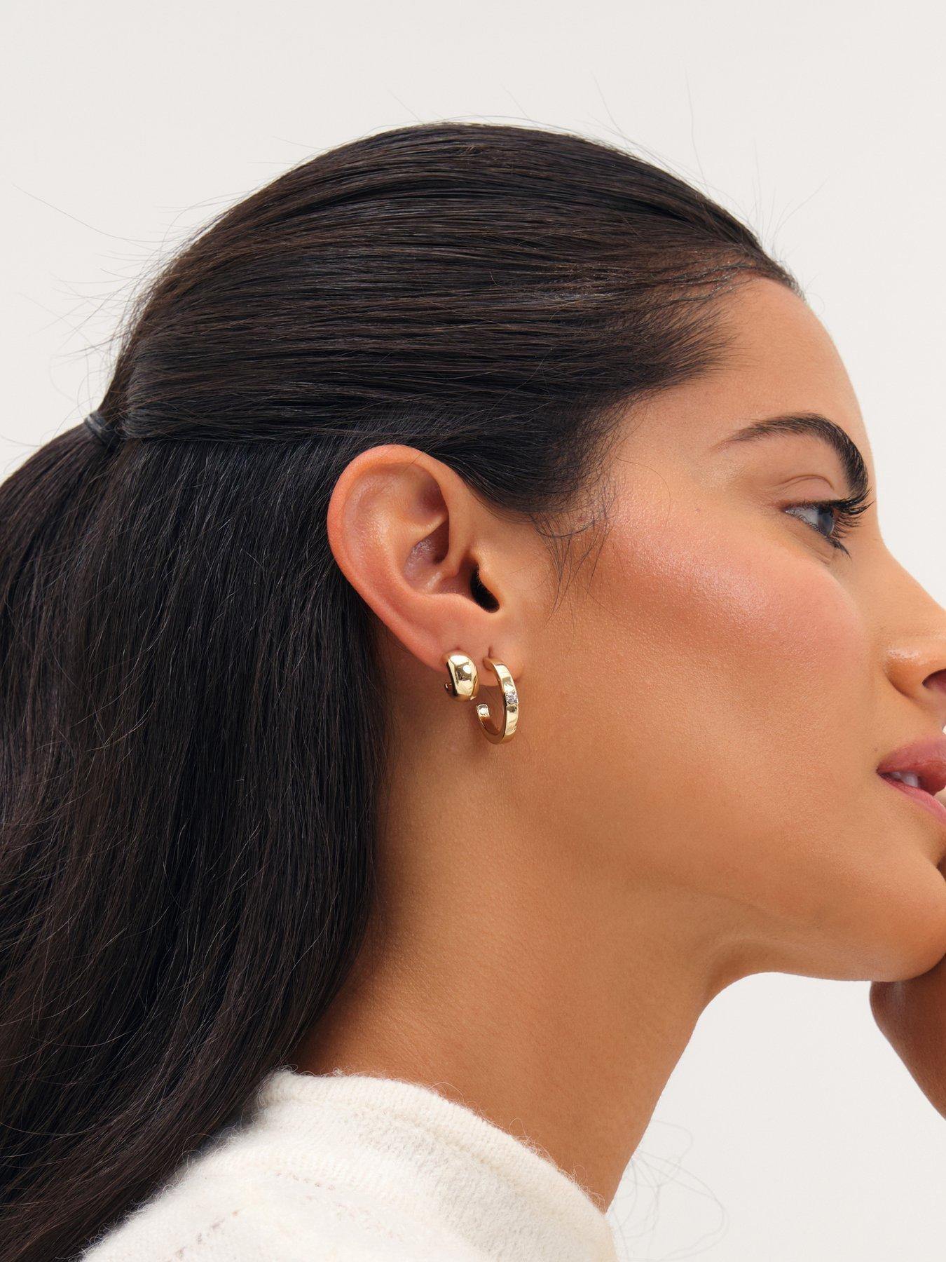 Image 3 of 3 of Mood Mood Gold Plated And Crystal Hoops - Pack Of 3