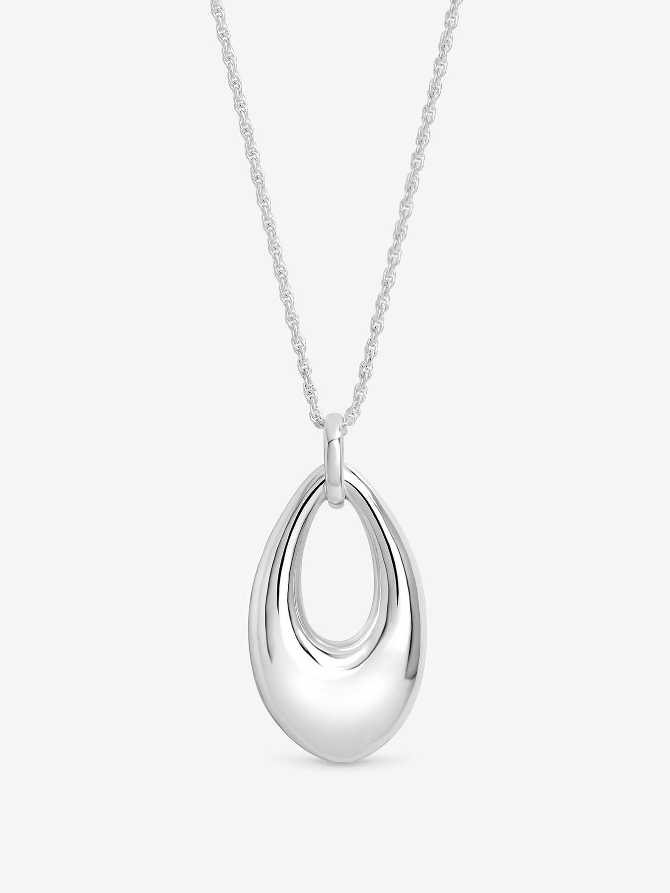 Inicio Inicio Silver Open Oval Long Polished Pendant - Gift Pouch