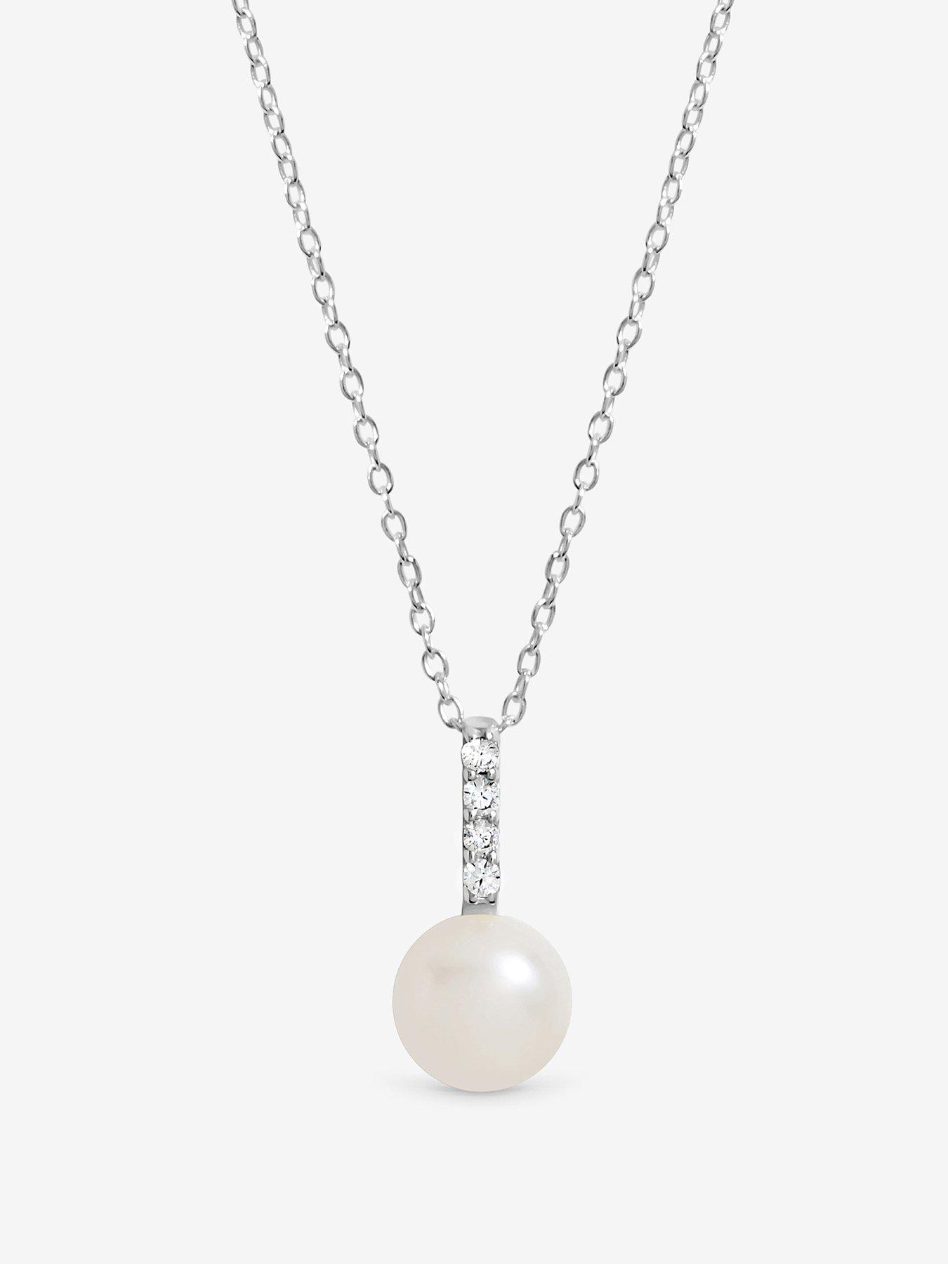 Jon Richard Simply Silver 925 Sterling Silver Cubic Zirconia Bar Pearl Pendant - Gift Pouch
