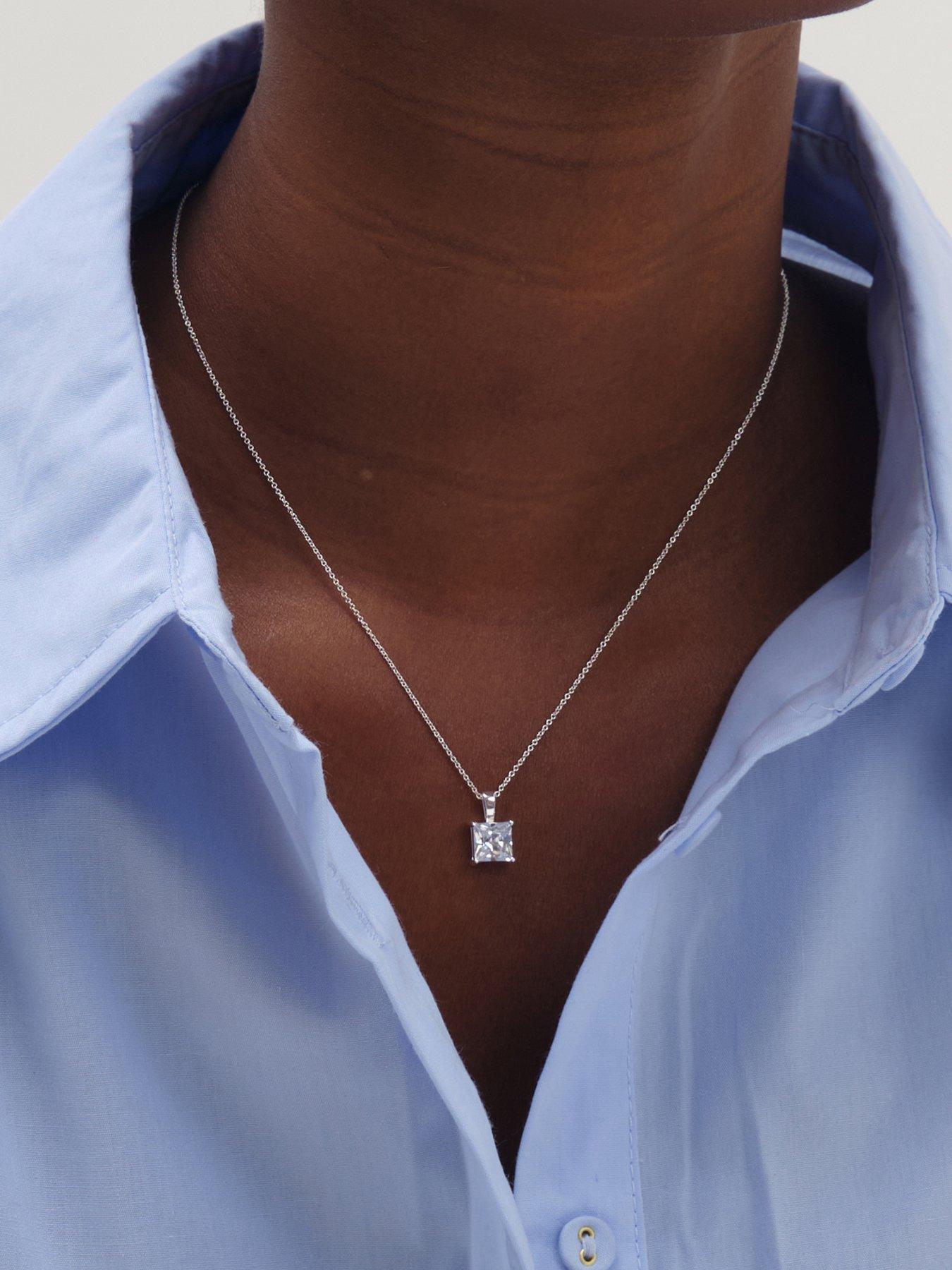 Image 2 of 5 of Simply Silver Simply Silver 925 Sterling Silver Princess Cut Pendant - Gift Pouch