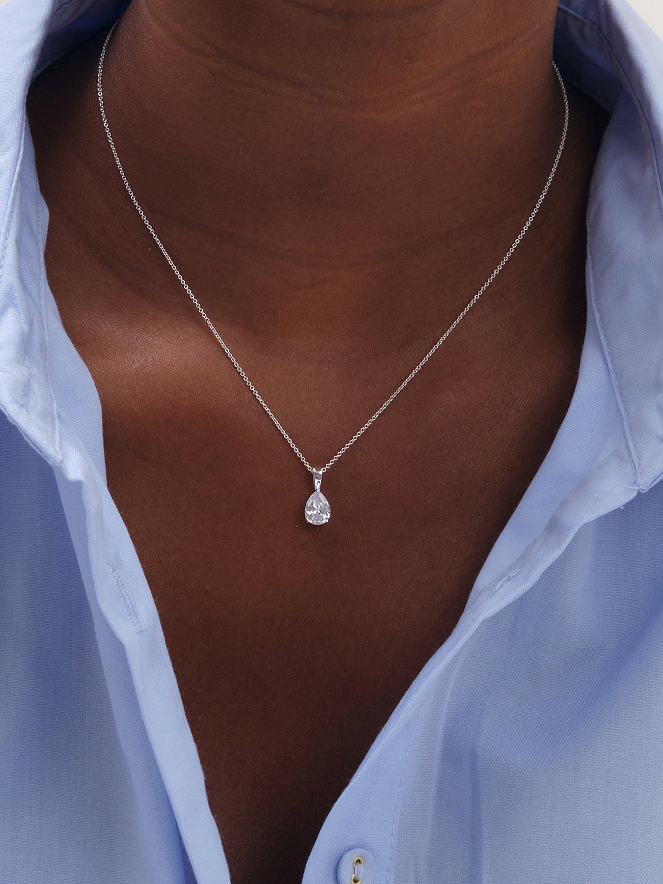 Image 1 of 3 of Jon Richard Simply Silver 925 Sterling Silver Pear Cut Pendant - Gift Pouch